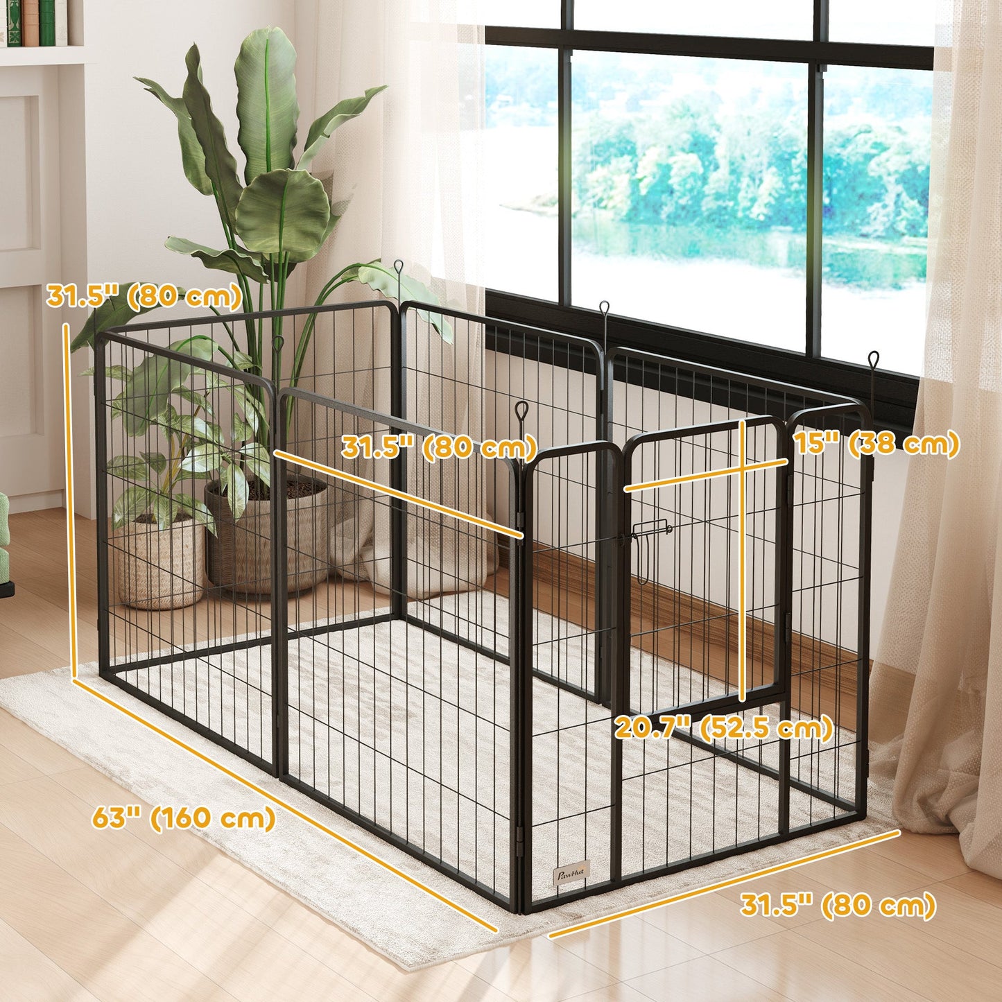 Dog Playpen, Wide 31.5"W Heavy-Duty Metal Puppy Play Pen, Pet Exercise Fences for Outside and Indoor, DIY Design with Door for Medium Dogs, 6 Panels, 31.5"H