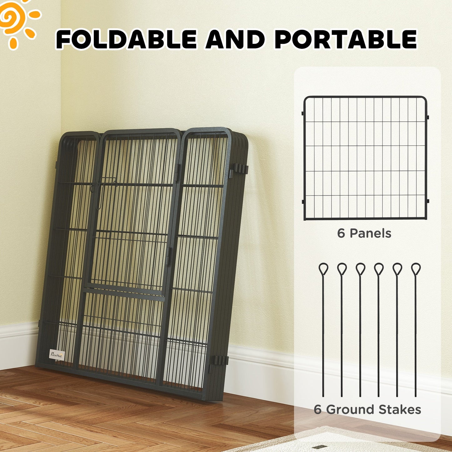 Dog Playpen, Wide 31.5"W Heavy-Duty Metal Puppy Play Pen, Pet Exercise Fences for Outside and Indoor, DIY Design with Door for Medium Dogs, 6 Panels, 31.5"H