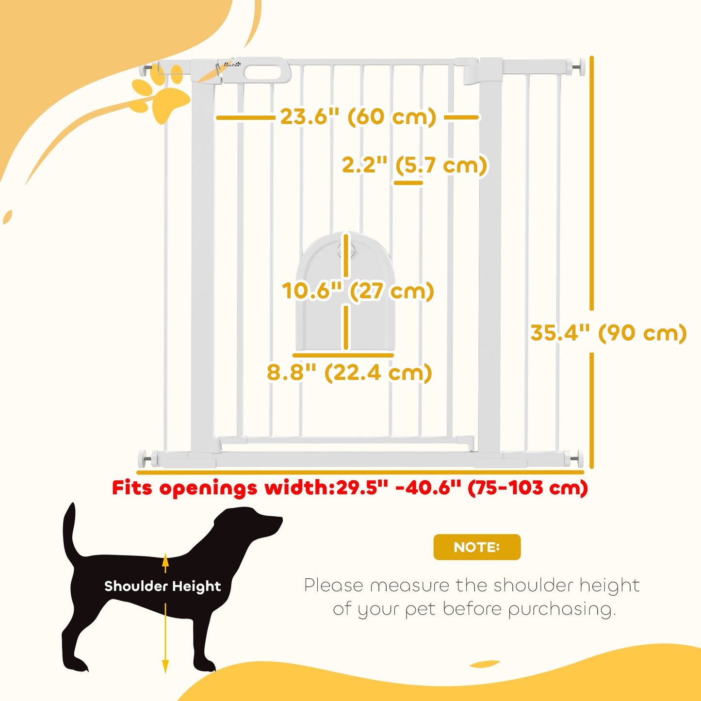 30"-41" Extra Wide Pet Gate with Small Door, 35"H Dog Gate with Safety Gate Barrier, Stair Pressure Fit, Auto Close, Double Locking, for Doorways, Hallways, White