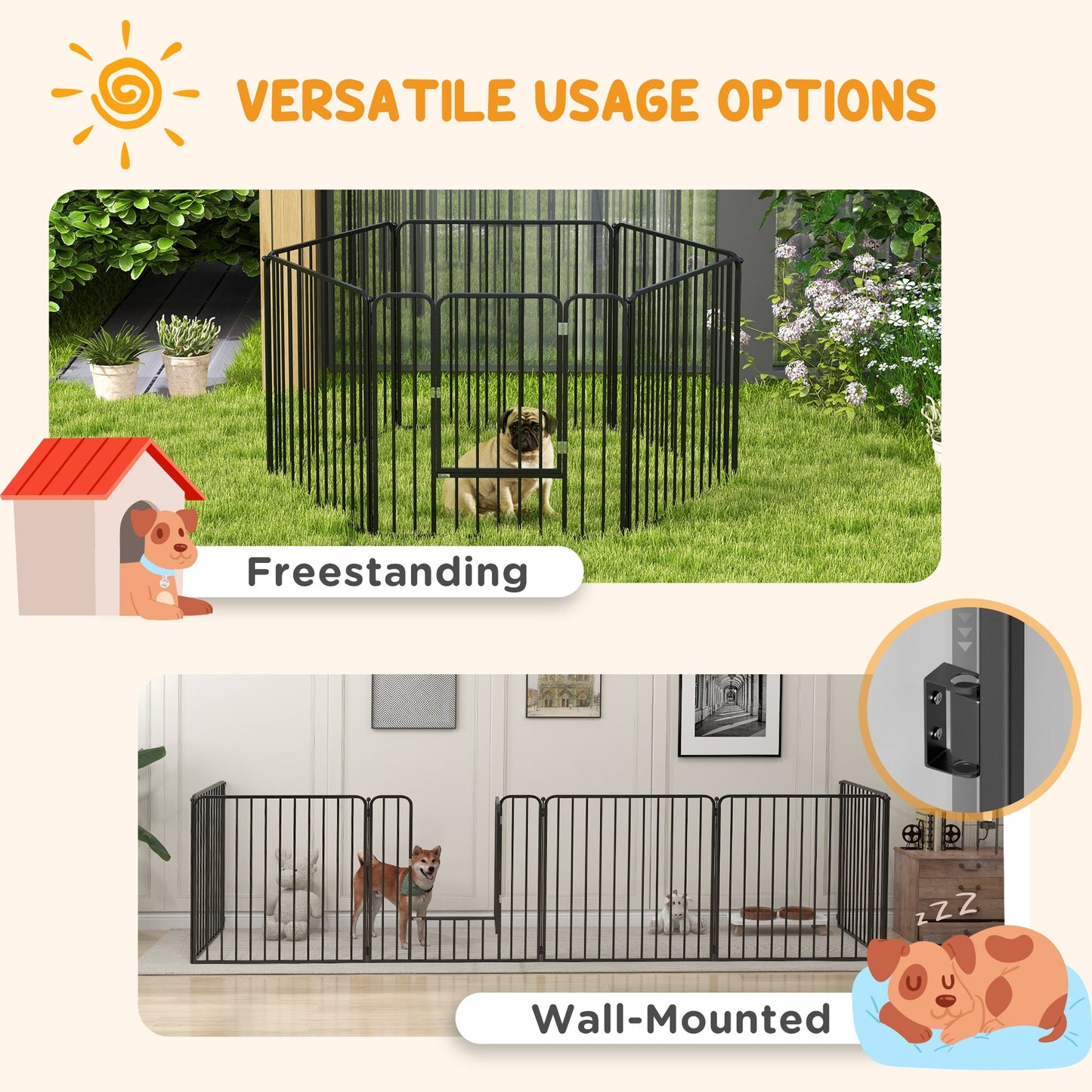 Heavy Duty Dog Playpen, Steel Dog Pen with Door, Pet Exercise Fence, Outdoor Indoor DIY Design for Small and Medium Dogs, 31.5" Height, 6 Panels