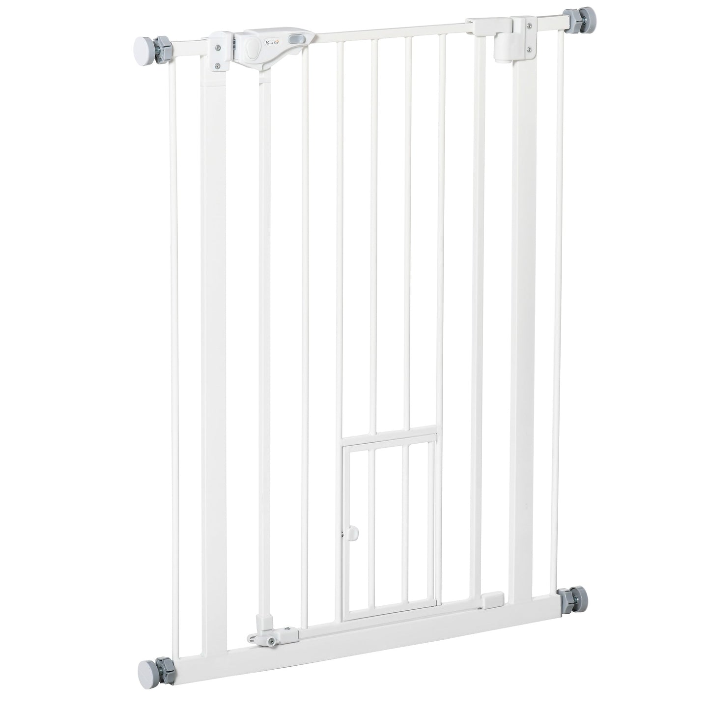 36"H Dog Gate with Cat Door, Pet Gate with Small Door, Easy Open Indoor Dog Gates for Doorways, House, Stair, 29"-31.5" Long, White