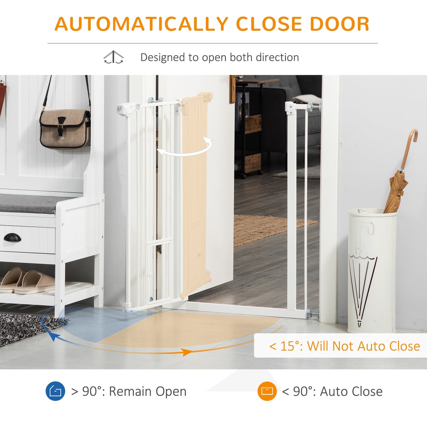 36"H Dog Gate with Cat Door, Pet Gate with Small Door, Easy Open Indoor Dog Gates for Doorways, House, Stair, 29"-31.5" Long, White