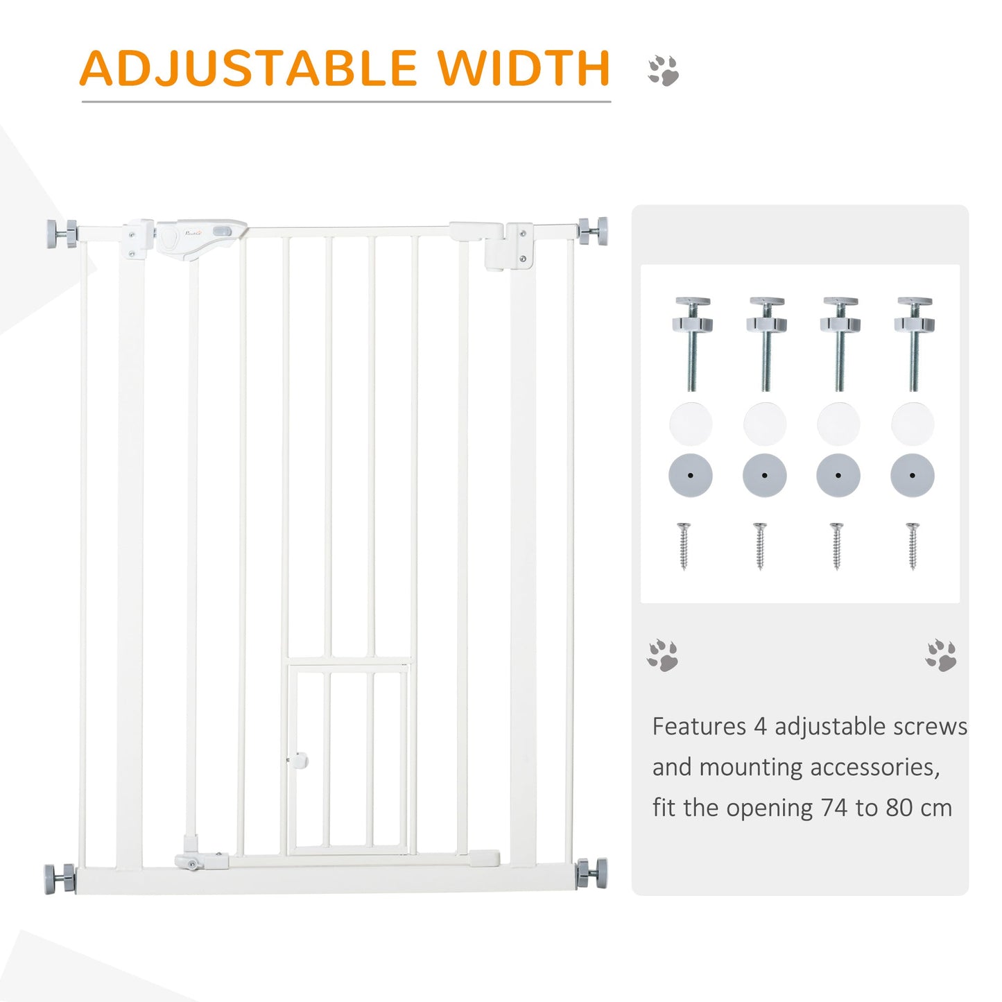 36"H Dog Gate with Cat Door, Pet Gate with Small Door, Easy Open Indoor Dog Gates for Doorways, House, Stair, 29"-31.5" Long, White
