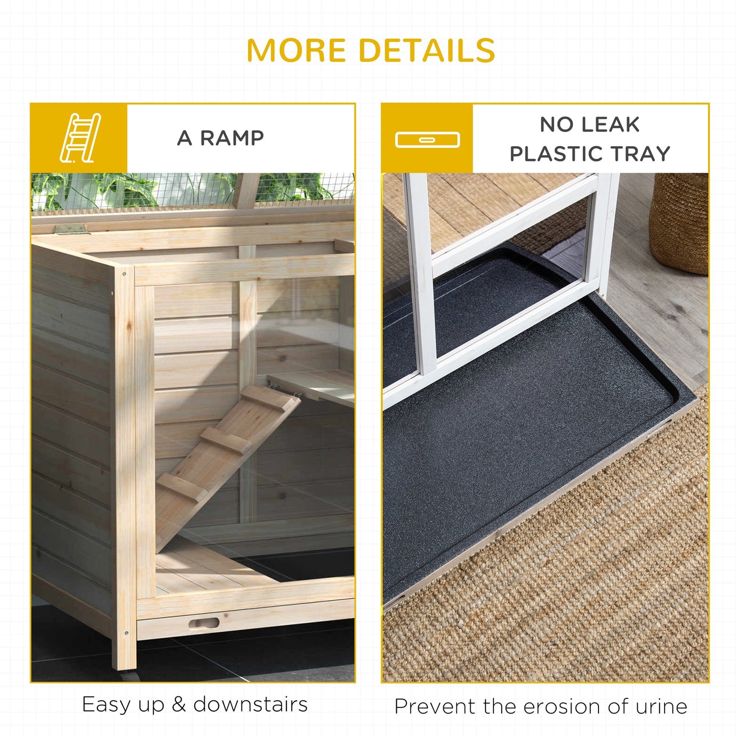 Indoor Rabbit Hutch with Wheels, Bunny Cage Guinea Pig House Small Animals Habitat W/ Top Access, Ramp, Pull Out Tray, Natural Wood