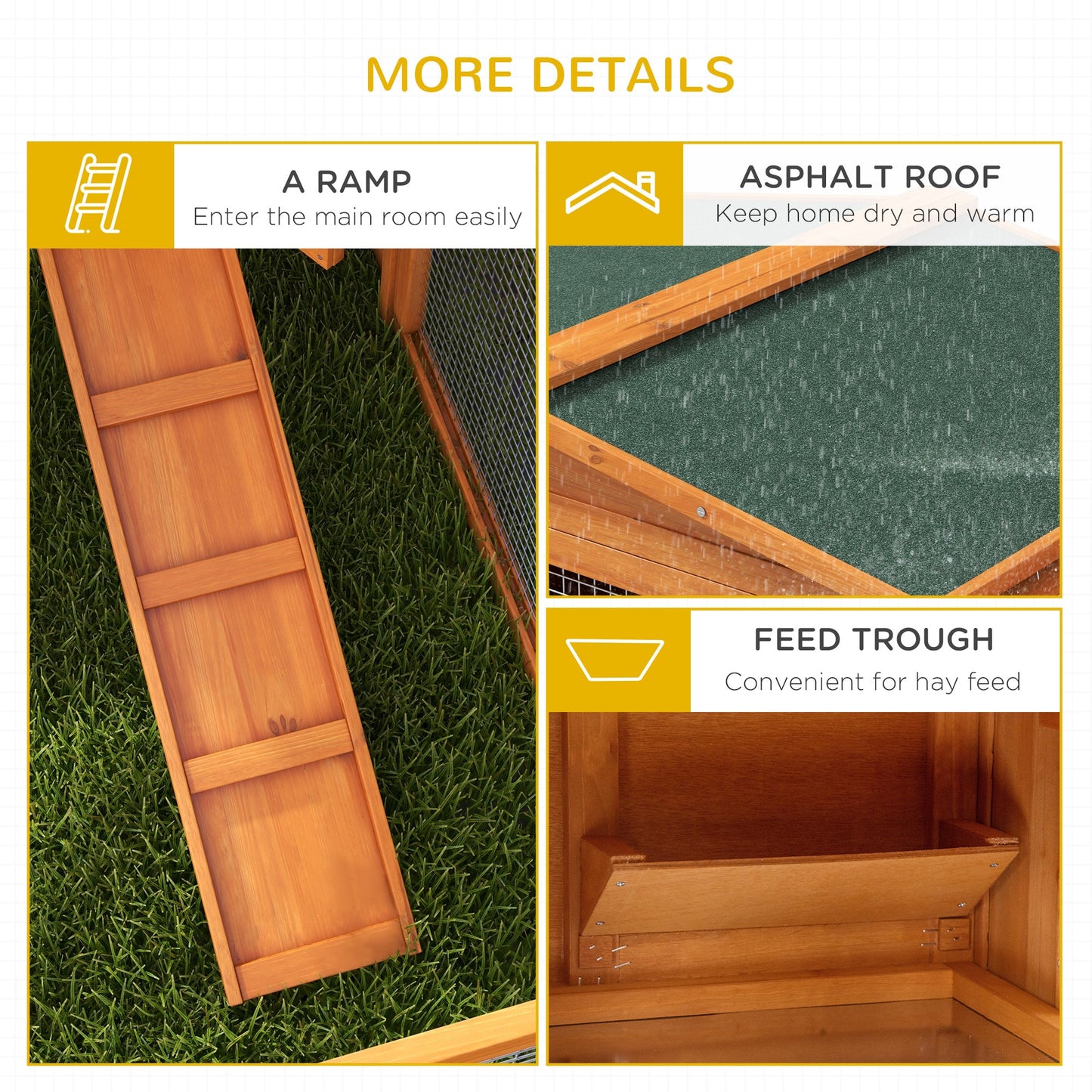 61'' L 2-Story Rabbit Hutch Bunny Cage Small Animal House with Pull Out Tray, Detachable Run, Ramp, for Indoor Outdoor, Orange