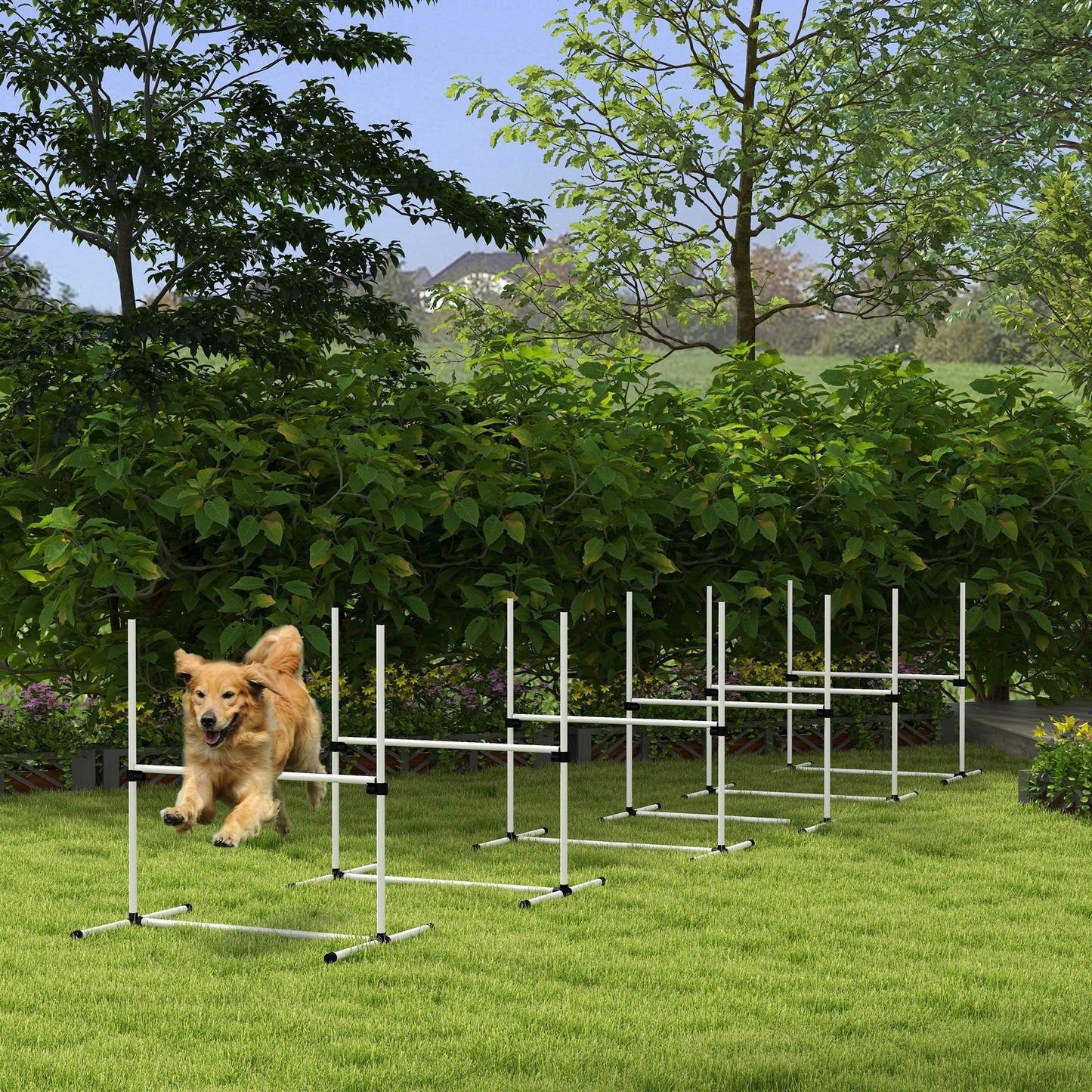 Large Size Dog Agility Training Equipment 6KG Net Wight, 6 PCS Adjustable Height Jump Bars, Obstacle Course Starter Kit for Large Medium Small Dog Puppy, White