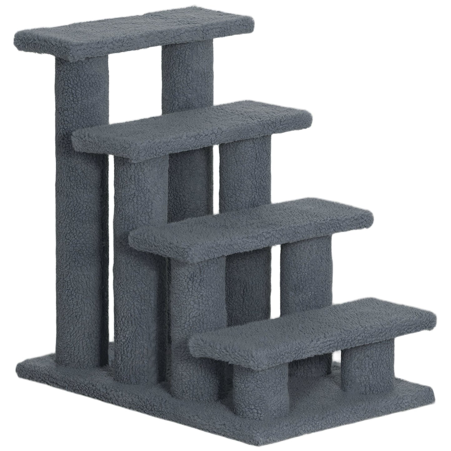 4-Step Multi-Level Carpeted Cat Scratching Post Pet Stairs, Grey