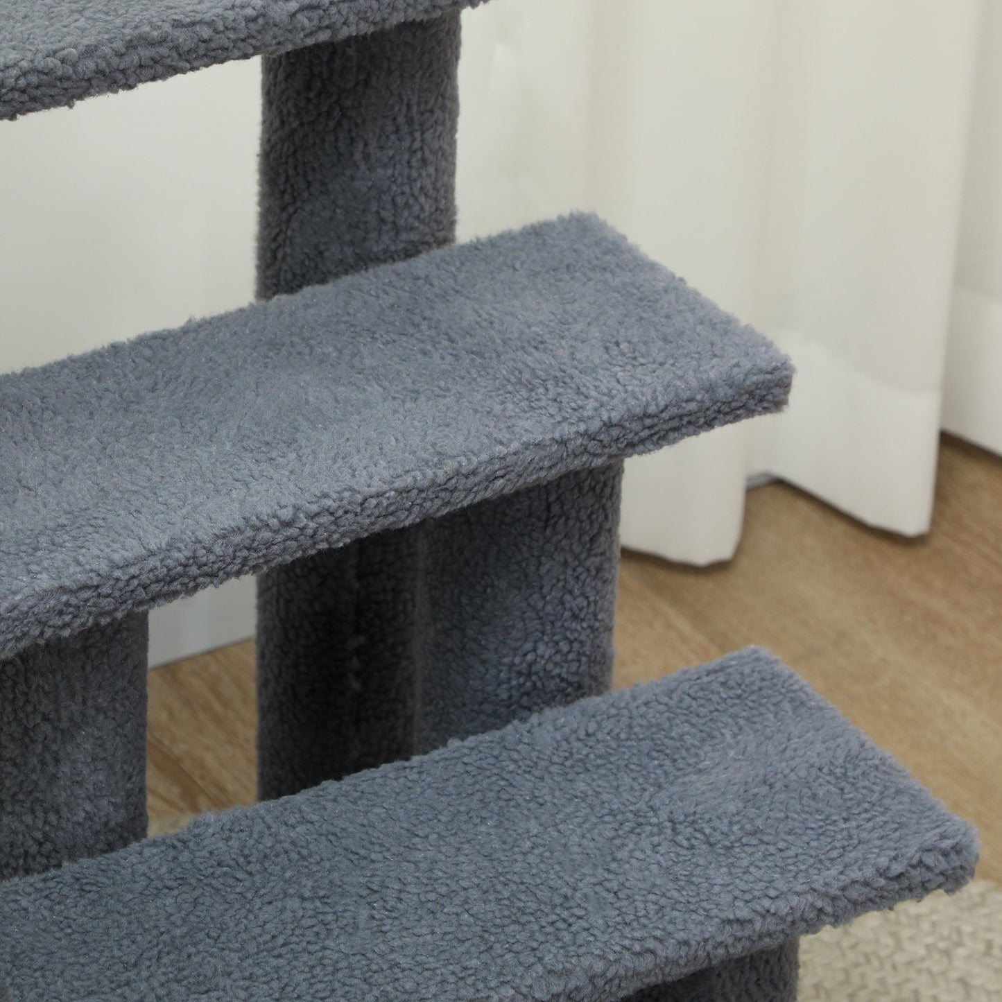 4-Step Multi-Level Carpeted Cat Scratching Post Pet Stairs, Grey