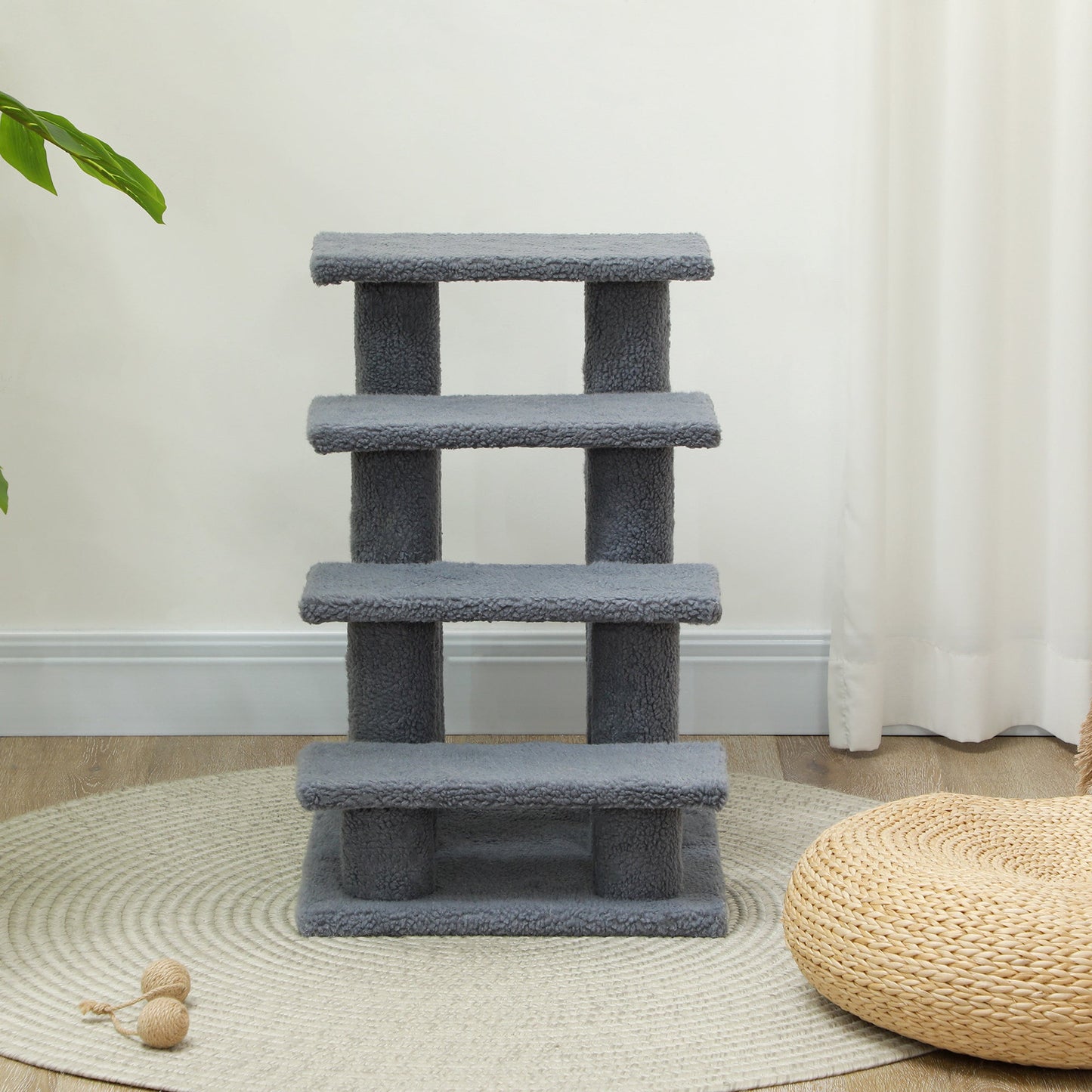 4-Step Multi-Level Carpeted Cat Scratching Post Pet Stairs, Grey