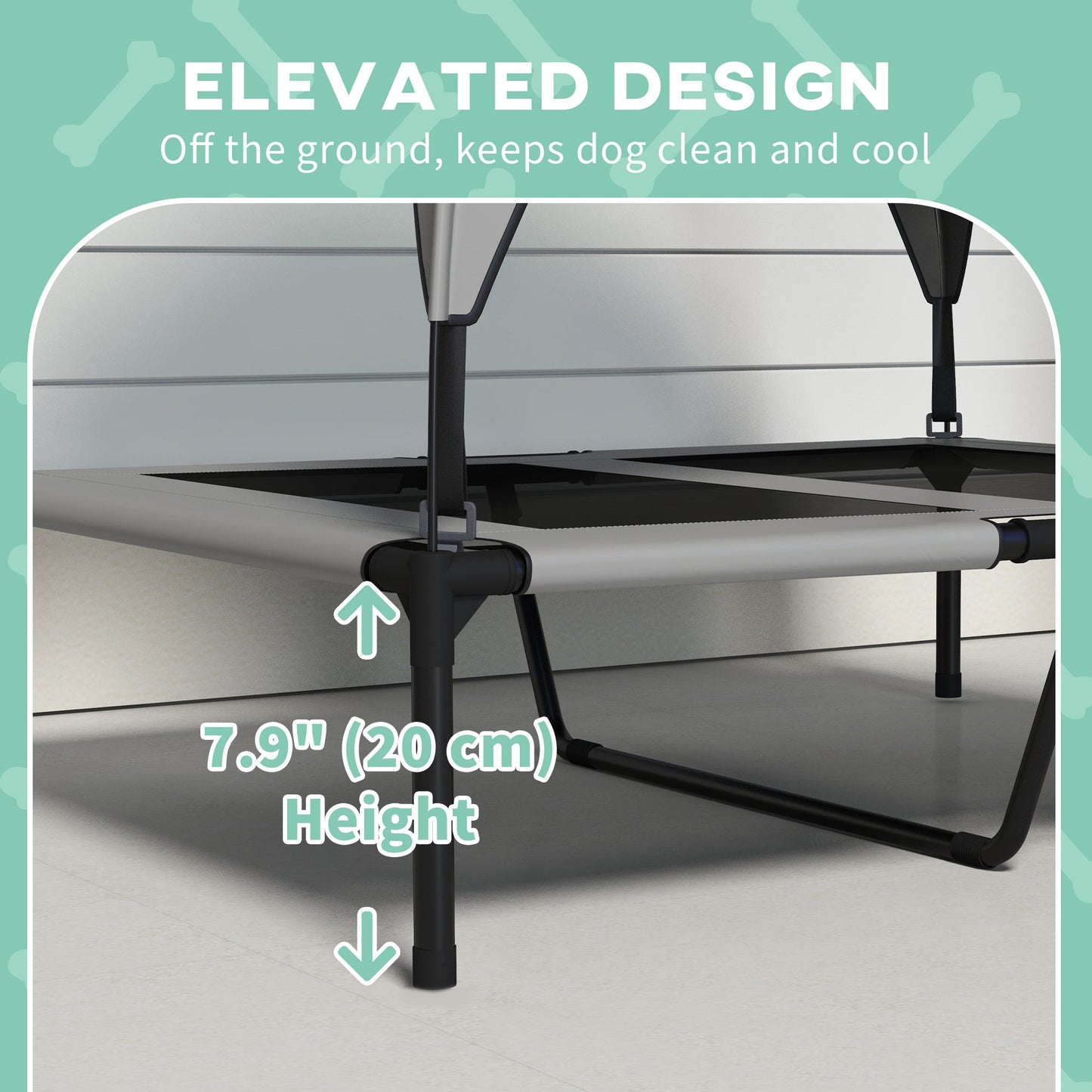 Elevated Dog Bed with Canopy, Cooling Dog Cot Bed for Camping, Portable Raised Pet Cot with Washable Breathable Mesh, for Indoor Outdoor, M & L Dogs, 36" x 30" x 35", Grey