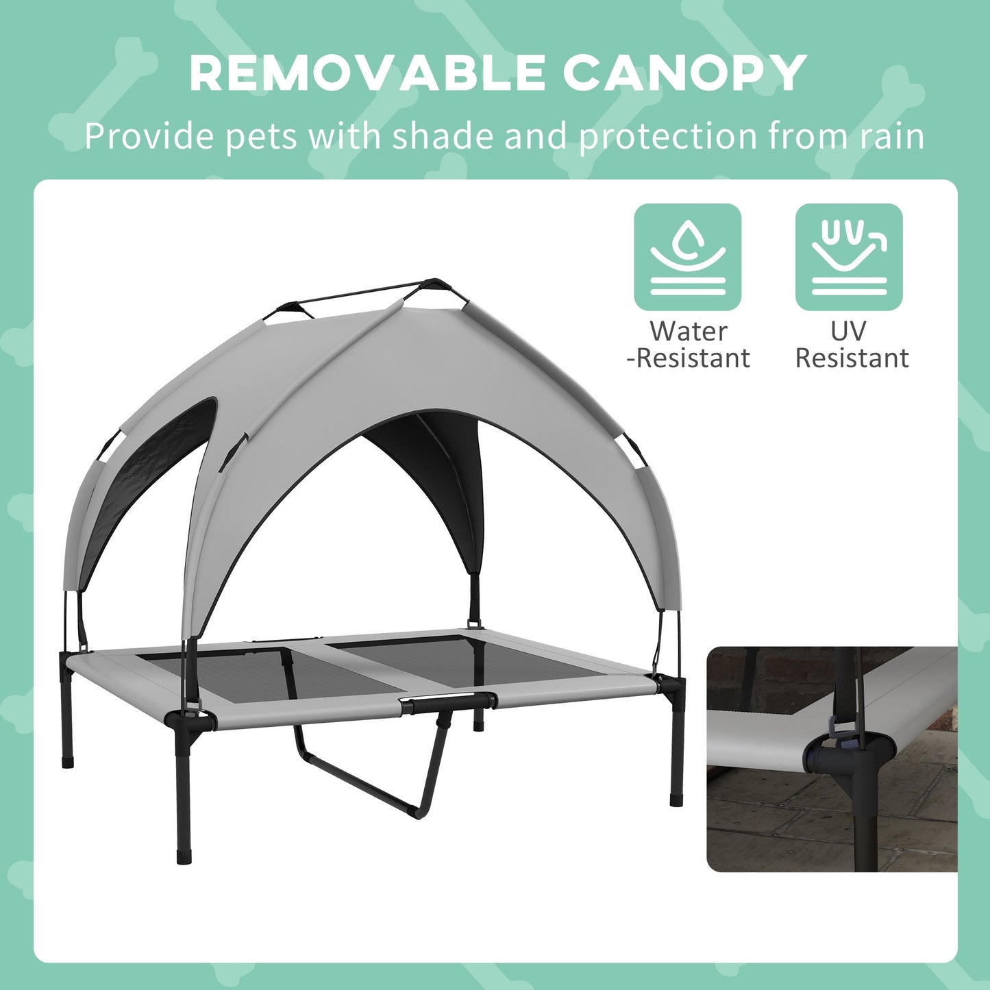 Elevated Dog Bed with Canopy, Cooling Dog Cot Bed for Camping, Portable Raised Pet Cot with Washable Breathable Mesh, for Indoor Outdoor, M & L Dogs, 36" x 30" x 35", Grey