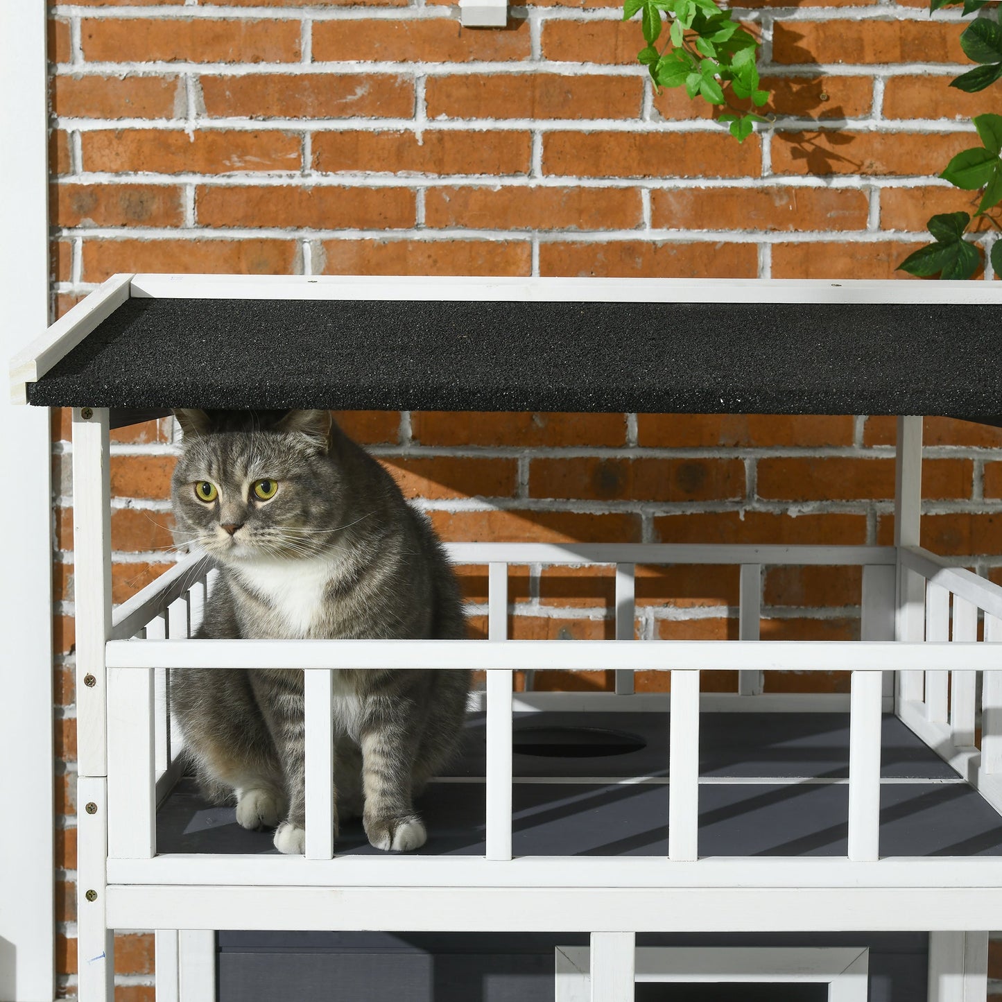 Outdoor Cat House, 4-Floor Wood Cat House for Feral Cats with Balcony, Condo, Fun Entrances, Perch, Grey