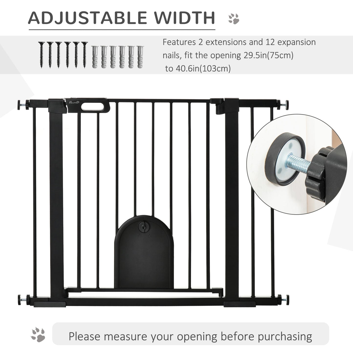 30"-41" Extra Wide Pet Gate with Small Door, 30"H Dog Gate with Safety Gate Barrier, Stair Pressure Fit, Auto Close, Double Locking, for Doorways, Hallways, Black