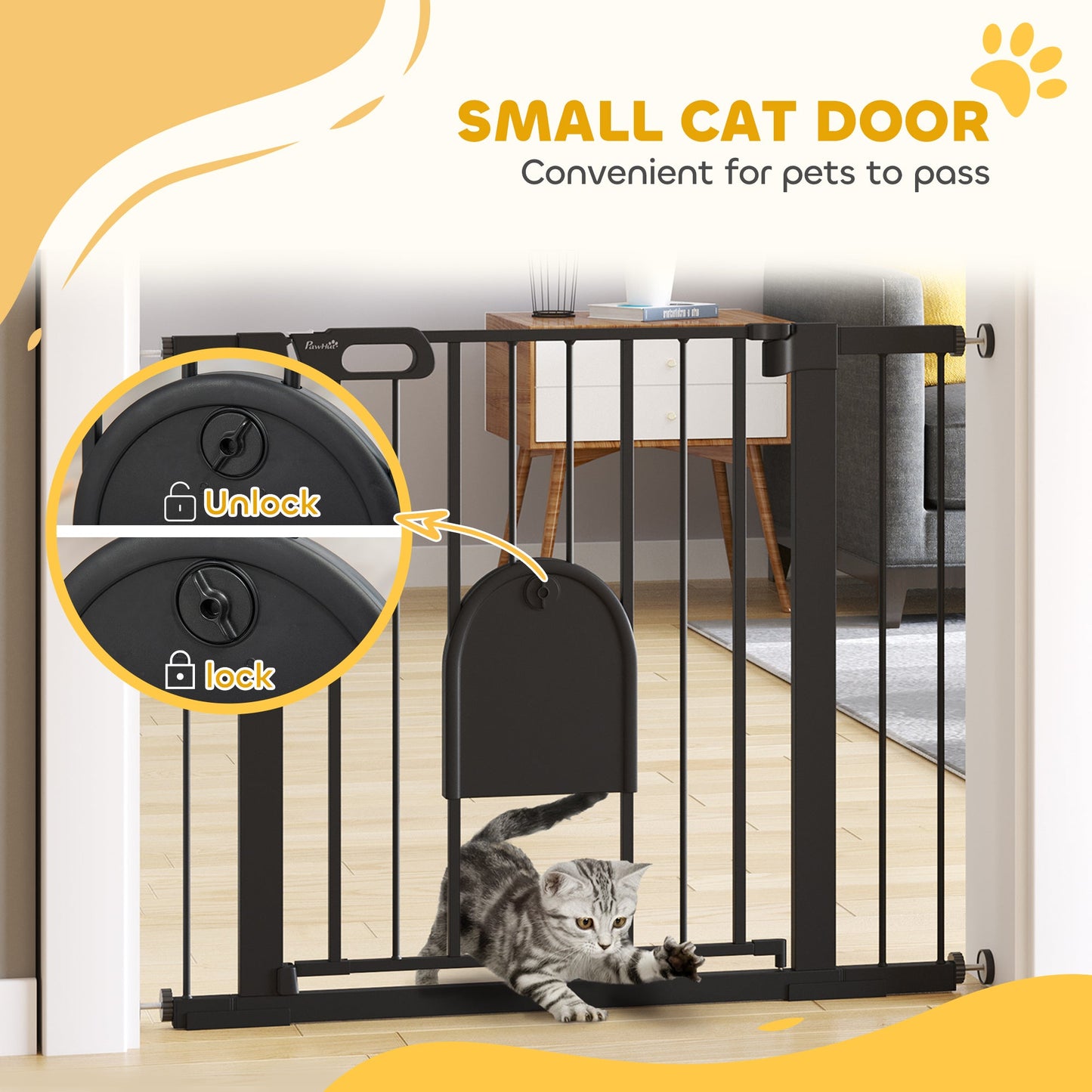 30"-41" Extra Wide Pet Gate with Small Door, 30"H Dog Gate with Safety Gate Barrier, Stair Pressure Fit, Auto Close, Double Locking, for Doorways, Hallways, Black
