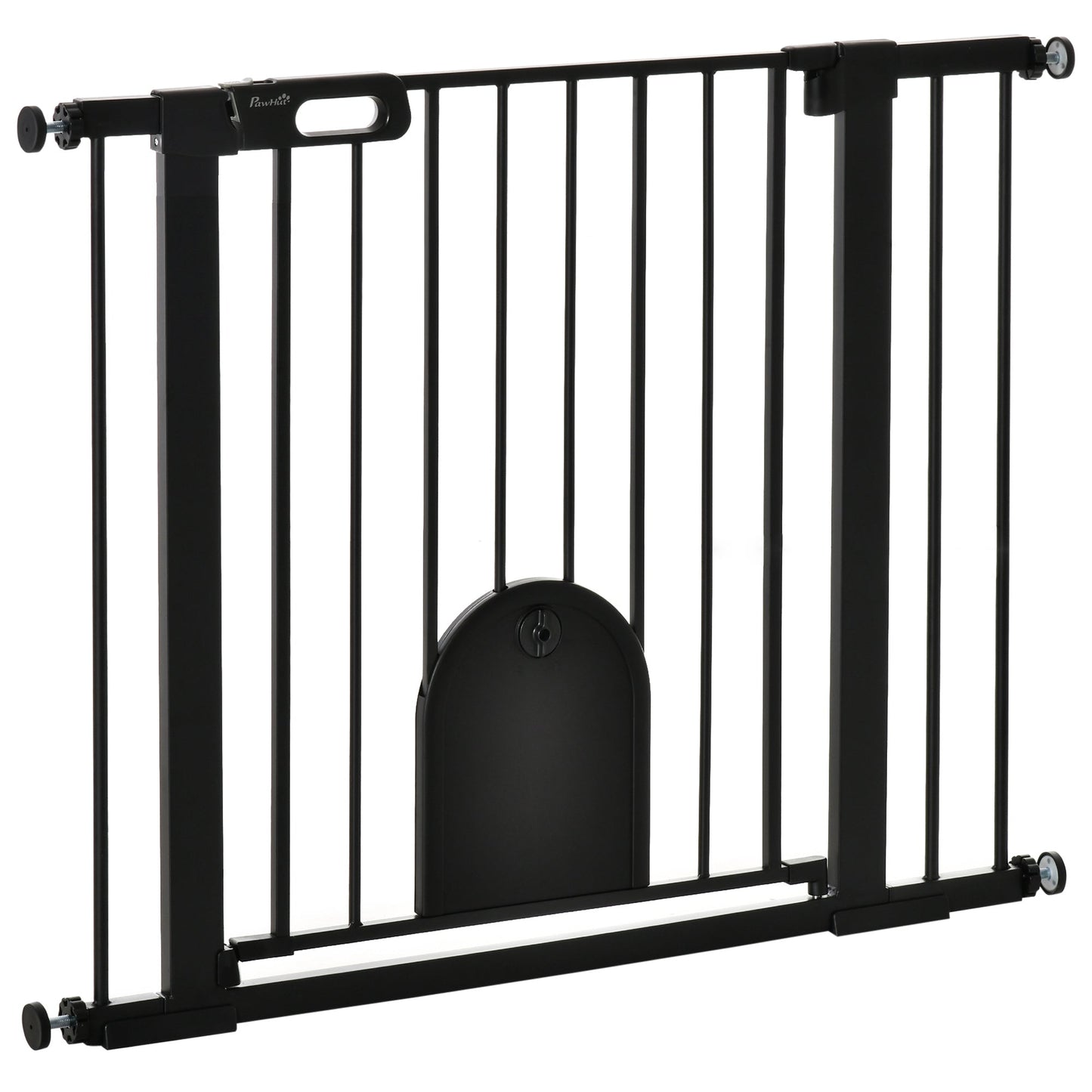 30"-41" Extra Wide Pet Gate with Small Door, 30"H Dog Gate with Safety Gate Barrier, Stair Pressure Fit, Auto Close, Double Locking, for Doorways, Hallways, Black
