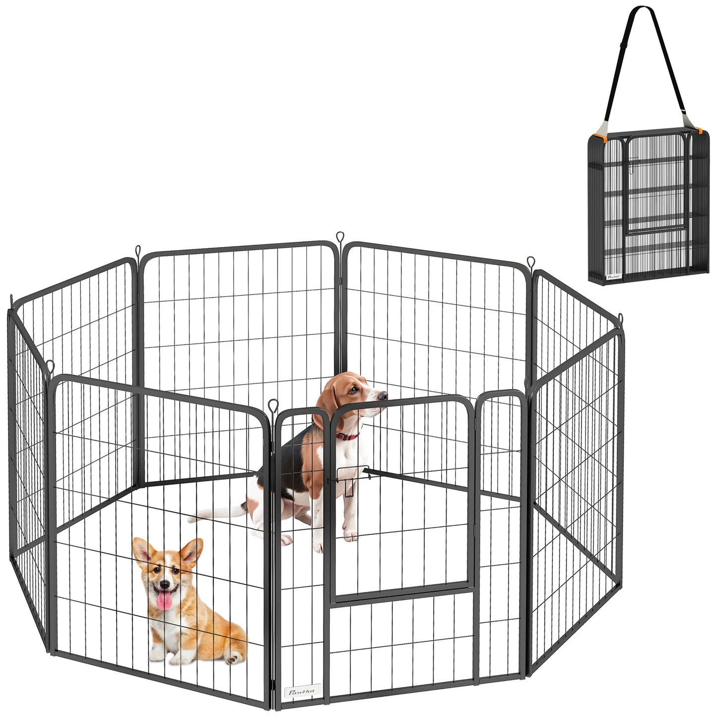 8 Panels Dog Playpen, 27"W x 31.5"H Heavy Duty Pet Fence with Door & Strap for Indoor Outdoor Backyard Garden, Portable & Foldable Puppy Pet Pen for Medium Dogs
