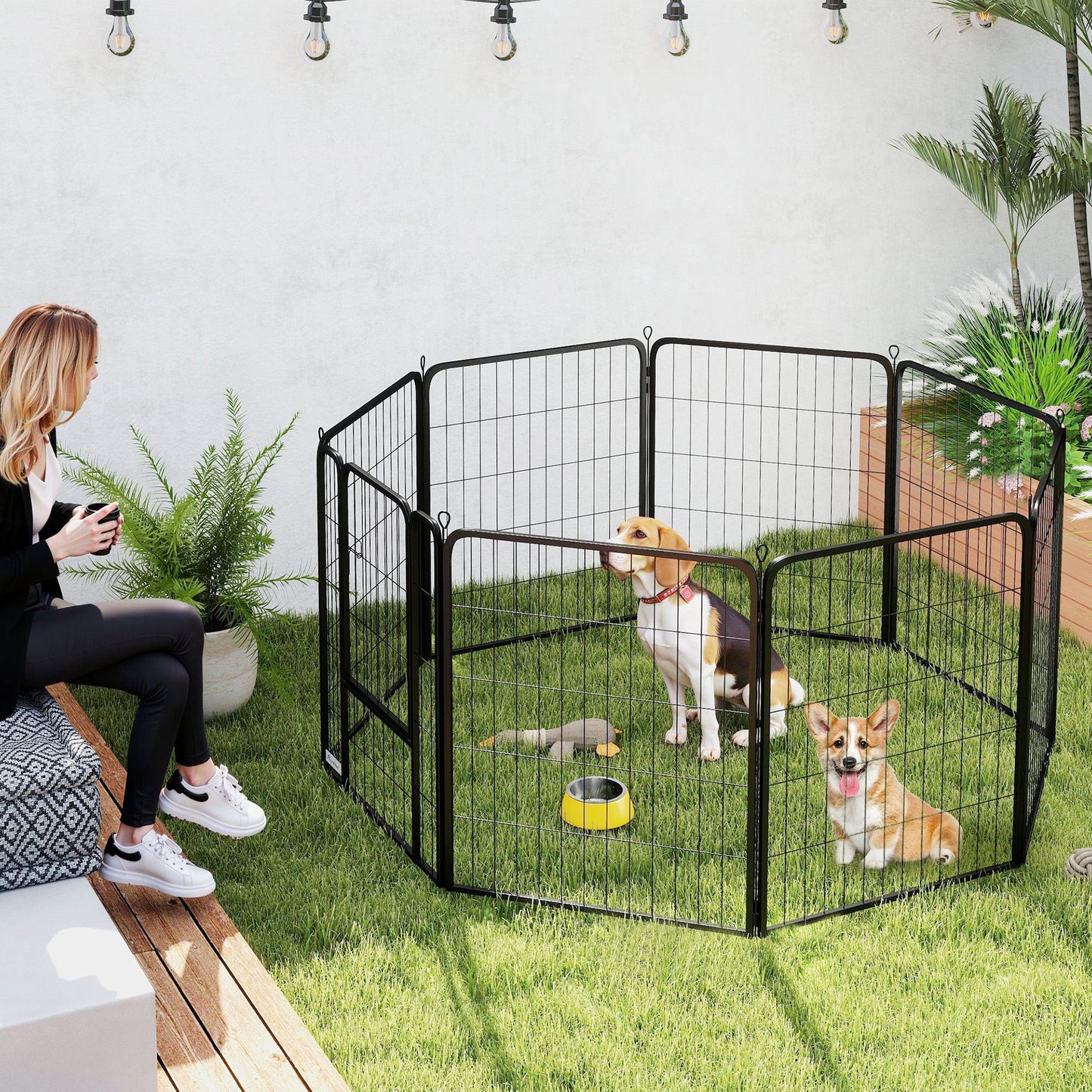 8 Panels Dog Playpen, 27"W x 31.5"H Heavy Duty Pet Fence with Door & Strap for Indoor Outdoor Backyard Garden, Portable & Foldable Puppy Pet Pen for Medium Dogs