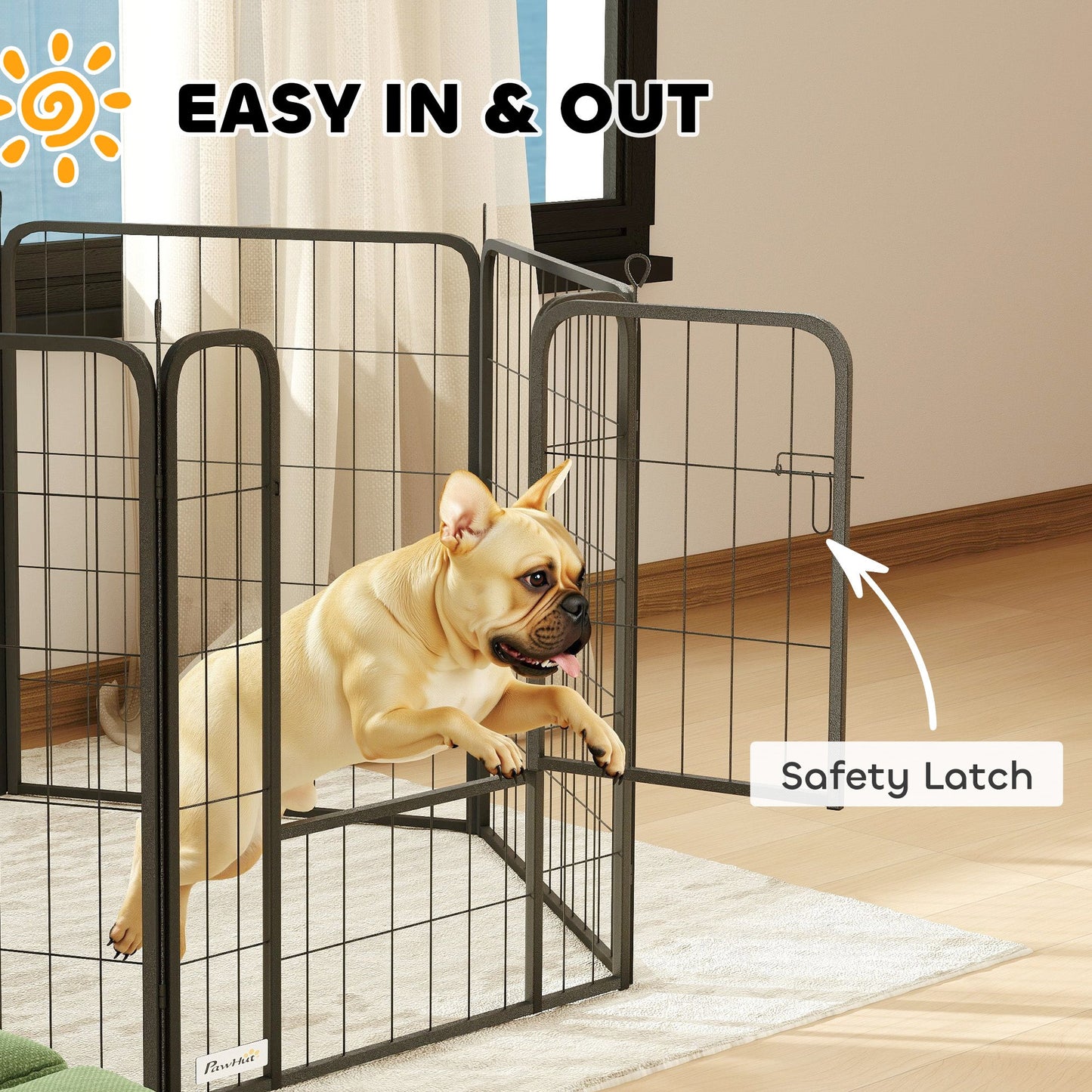 8 Panels Dog Playpen, 27"W x 31.5"H Heavy Duty Pet Fence with Door & Strap for Indoor Outdoor Backyard Garden, Portable & Foldable Puppy Pet Pen for Medium Dogs