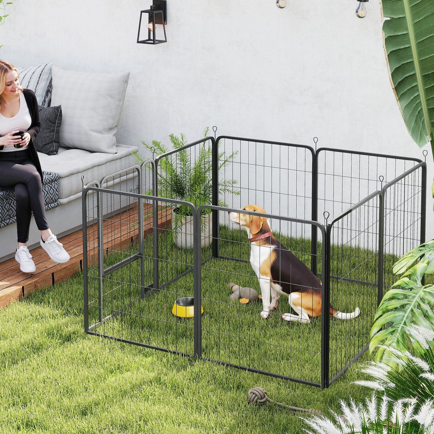 8 Panels Dog Playpen, 27"W x 31.5"H Heavy Duty Pet Fence with Door & Strap for Indoor Outdoor Backyard Garden, Portable & Foldable Puppy Pet Pen for Medium Dogs