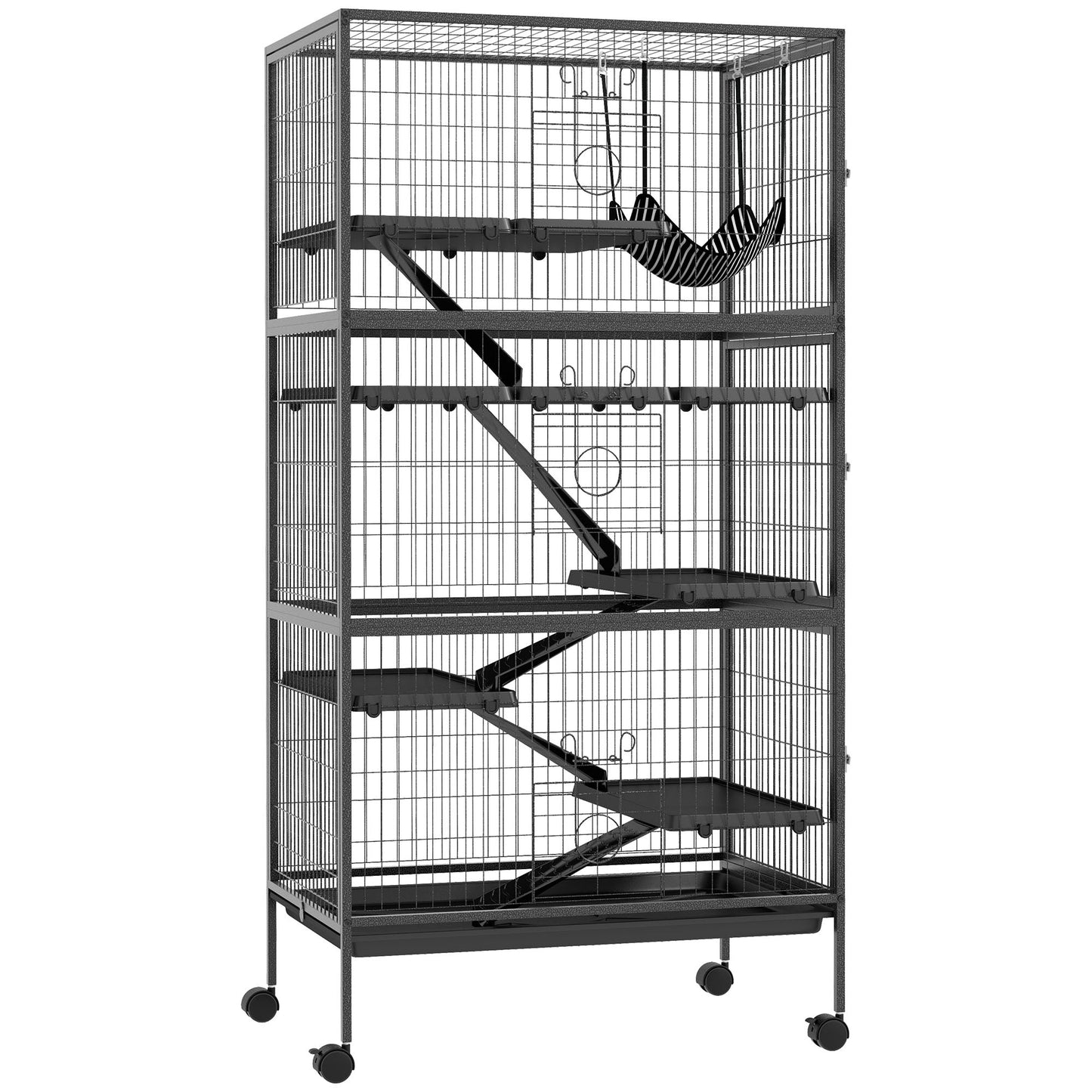 6-Tier Rolling Small Animal Cage, Deluxe Rabbit Cage, Ferret Cage for Mink, Chinchilla, Kitten, Rabbit, Small Pet Play House with Hammock, Platform, Ramp, Charcoal Grey