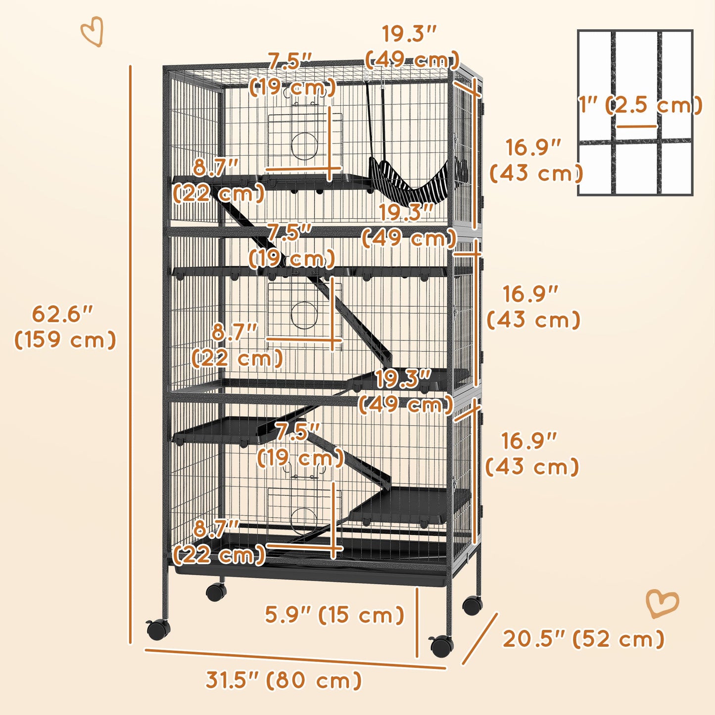 6-Tier Rolling Small Animal Cage, Deluxe Rabbit Cage, Ferret Cage for Mink, Chinchilla, Kitten, Rabbit, Small Pet Play House with Hammock, Platform, Ramp, Charcoal Grey