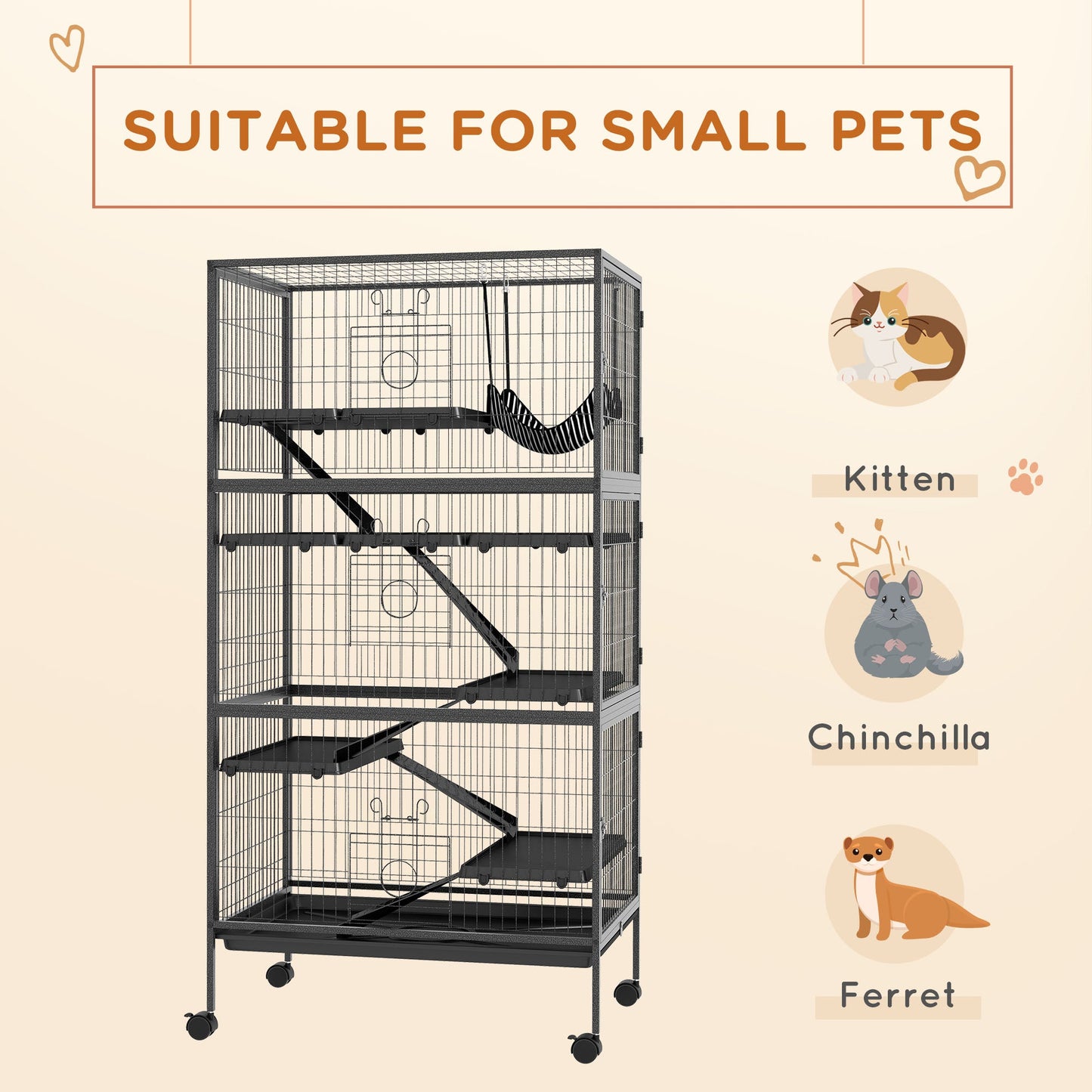 6-Tier Rolling Small Animal Cage, Deluxe Rabbit Cage, Ferret Cage for Mink, Chinchilla, Kitten, Rabbit, Small Pet Play House with Hammock, Platform, Ramp, Charcoal Grey
