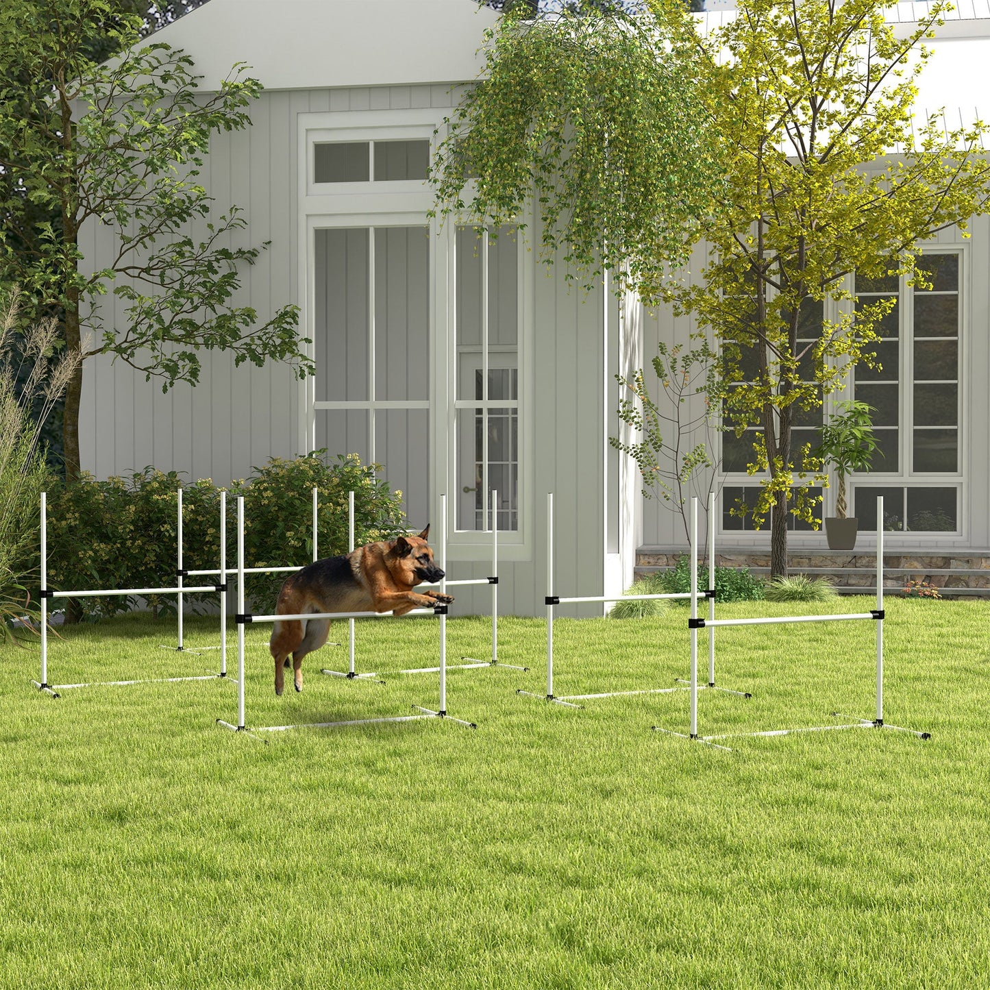 Large Size Dog Agility Training Equipment 6KG Net Wight, 6 PCS Adjustable Height Jump Bars, Obstacle Course Starter Kit for Large Medium Small Dog Puppy, Blue