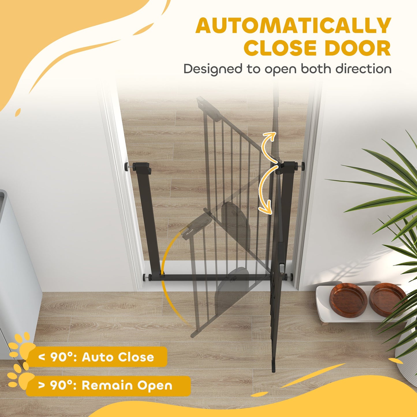 30"-32" Extra Wide Pet Gate with Small Door, 35"H Dog Gate with Safety Gate Barrier, Stair Pressure Fit, Auto Close, Double Locking, for Doorways, Hallways, Black