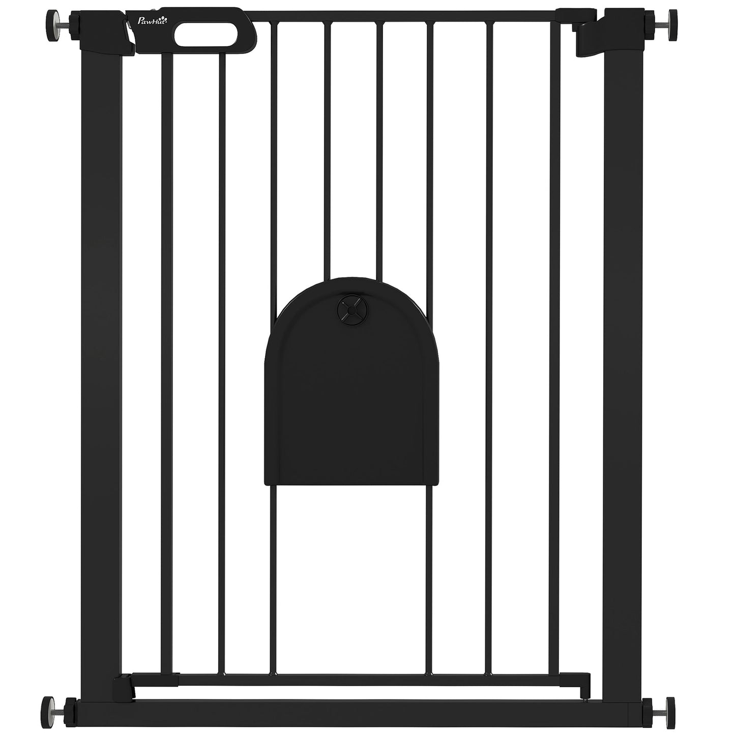 30"-32" Extra Wide Pet Gate with Small Door, 35"H Dog Gate with Safety Gate Barrier, Stair Pressure Fit, Auto Close, Double Locking, for Doorways, Hallways, Black