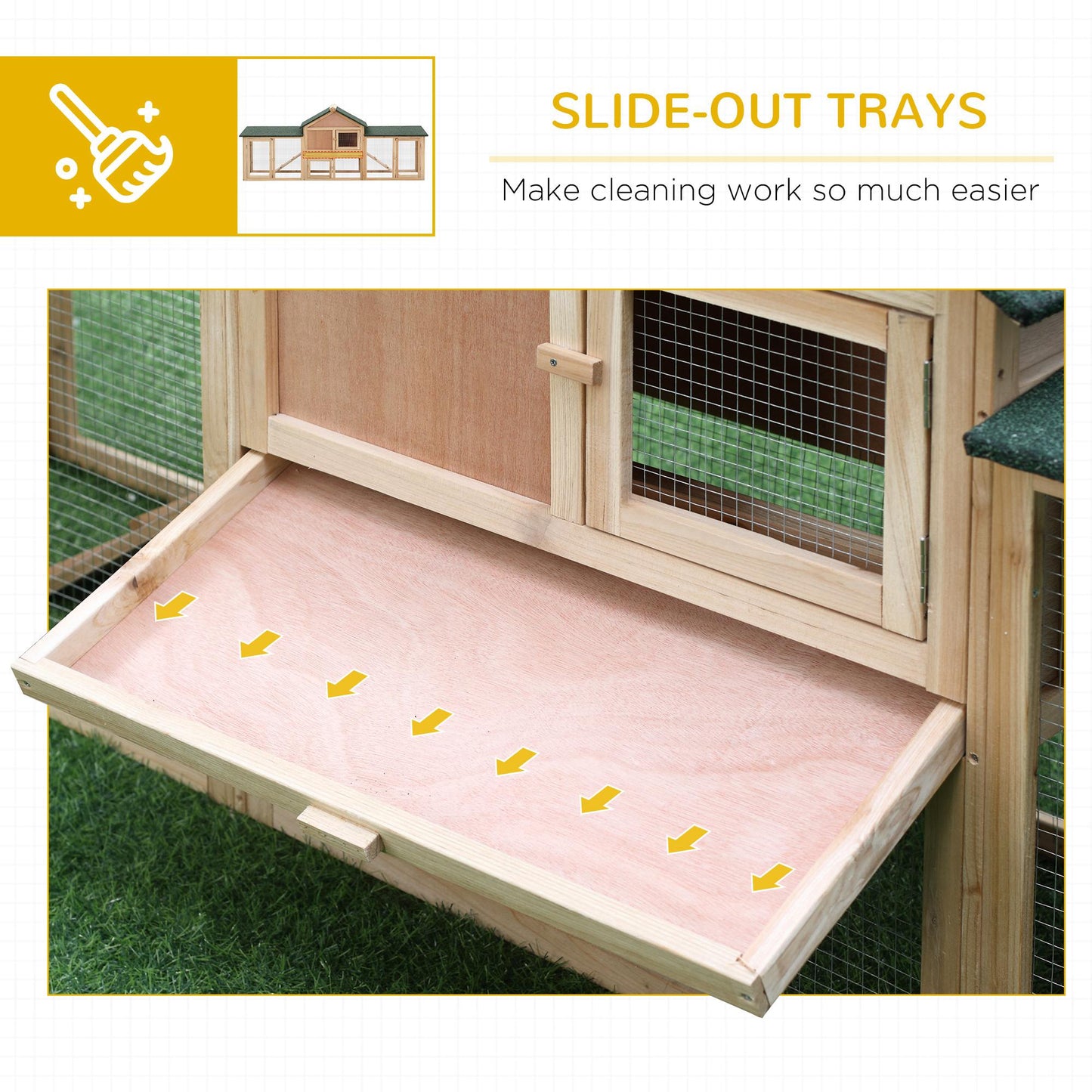 Large Rabbit Hutch Wood Bunny Cage Outdoor Guinea Pig House with Double Runs Slide Out Tray Ramps, 83"x18"x33", Natural