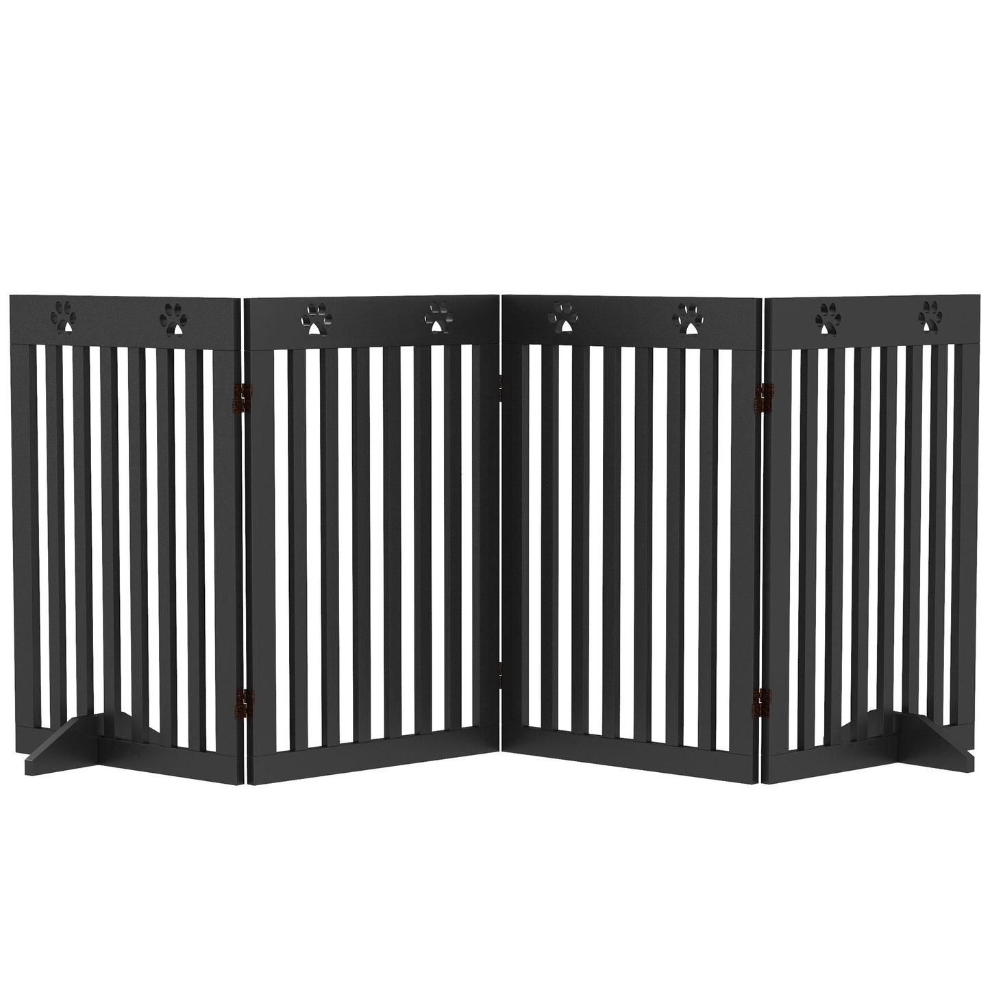 Freestanding Pet Gate 4 Panel Dog Barrier Folding Safety Fence with Support Feet up to 80.25" Long 29.5" Tall for Doorway Stairs Black