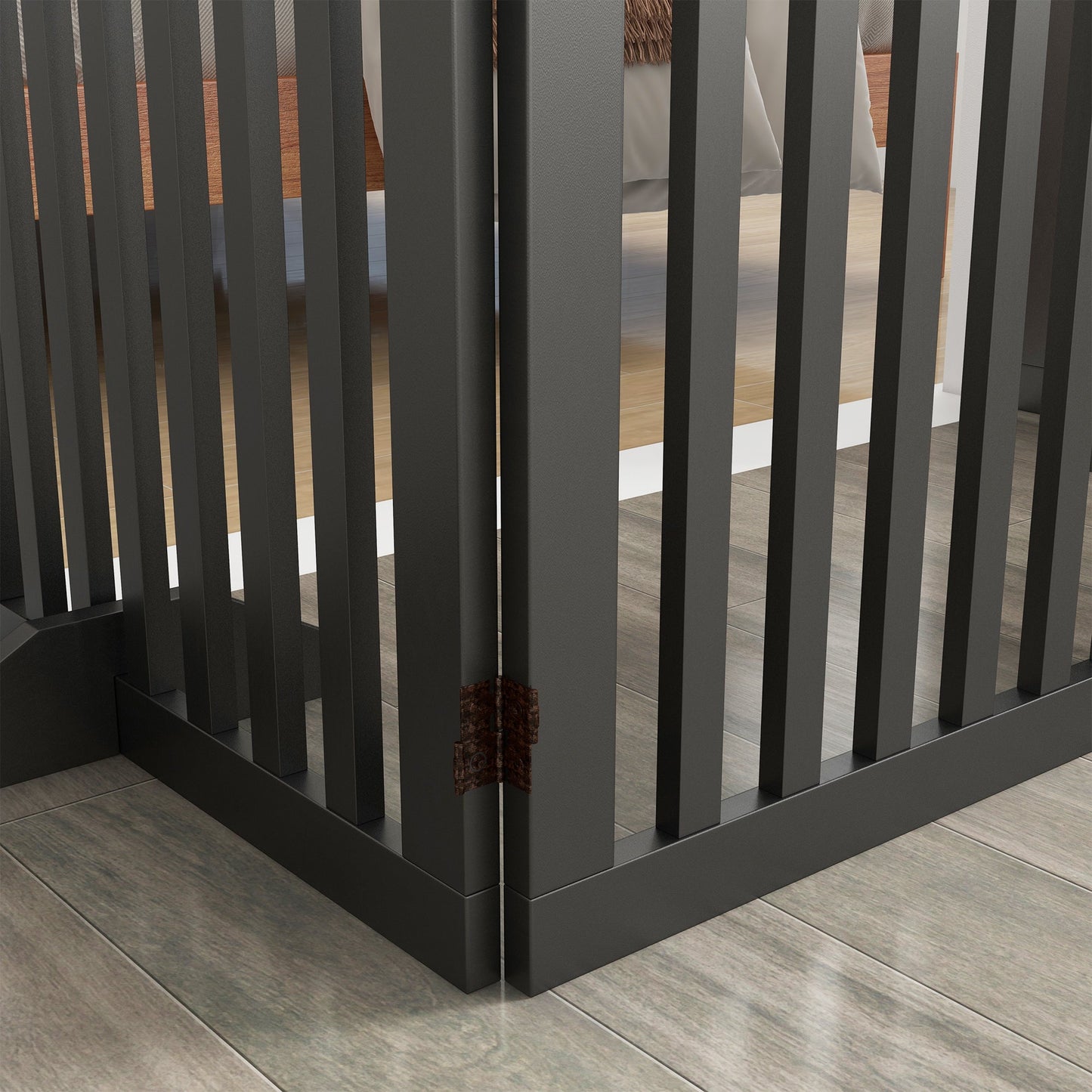 Freestanding Pet Gate 4 Panel Dog Barrier Folding Safety Fence with Support Feet up to 80.25" Long 29.5" Tall for Doorway Stairs Black