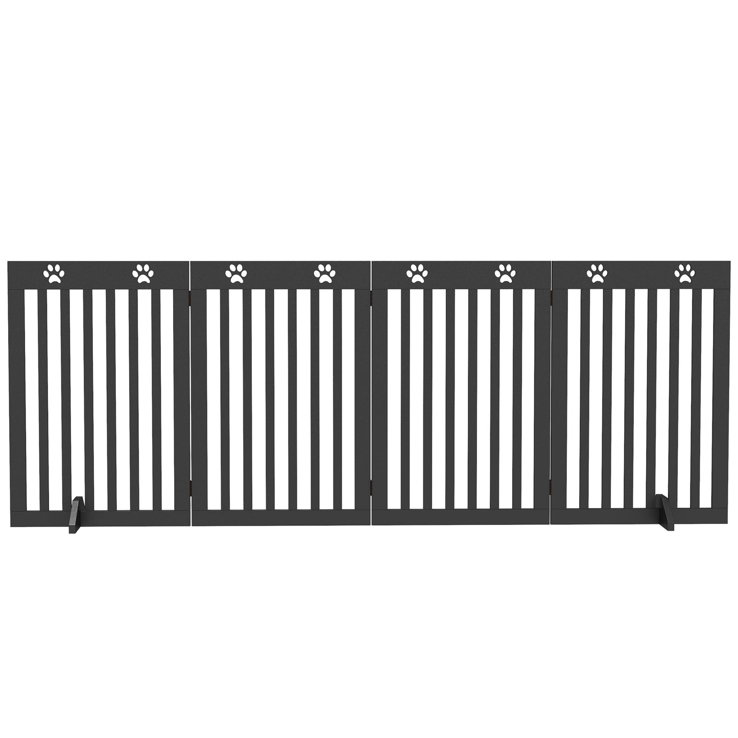 Freestanding Pet Gate 4 Panel Dog Barrier Folding Safety Fence with Support Feet up to 80.25" Long 29.5" Tall for Doorway Stairs Black