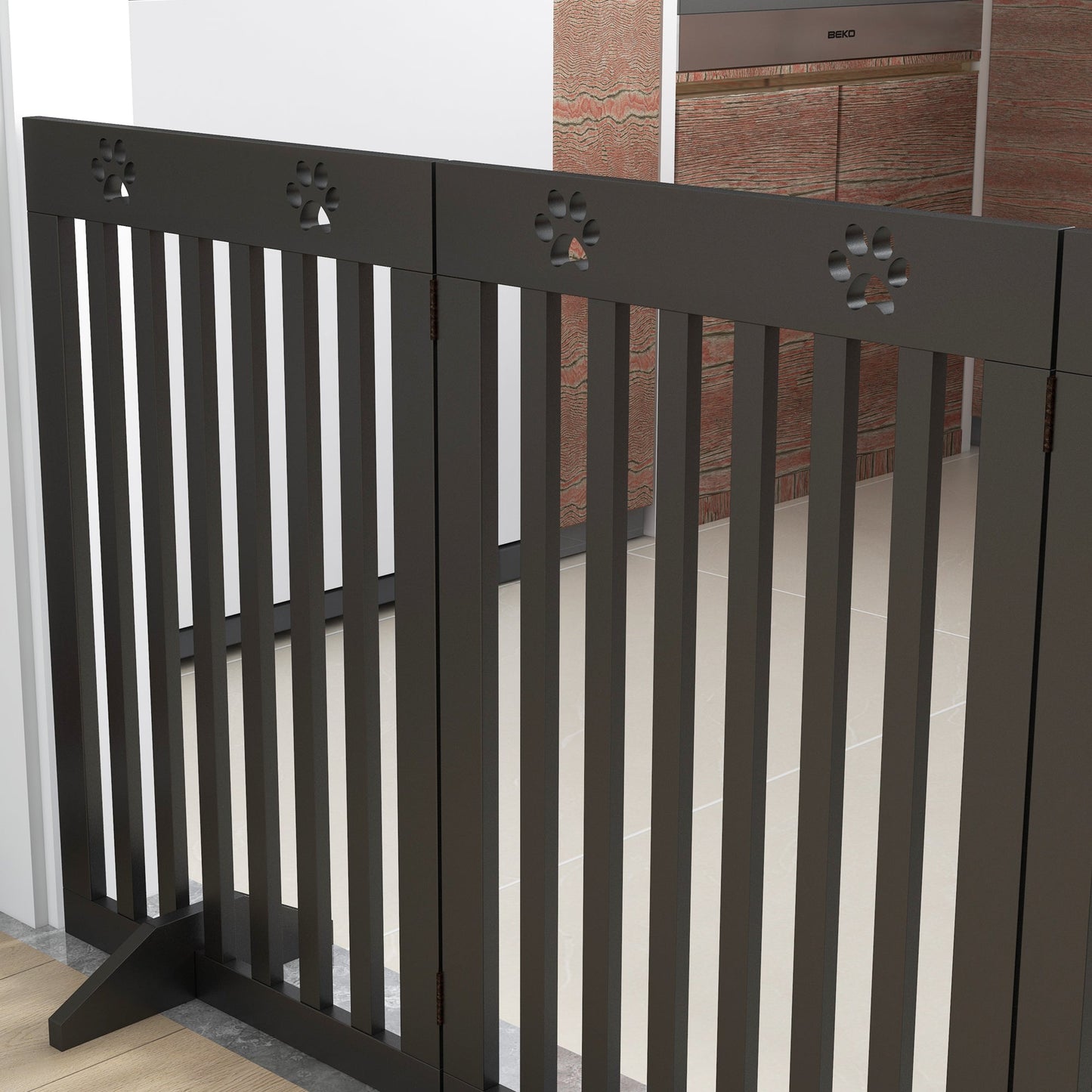 Freestanding Pet Gate 4 Panel Dog Barrier Folding Safety Fence with Support Feet up to 80.25" Long 29.5" Tall for Doorway Stairs Black