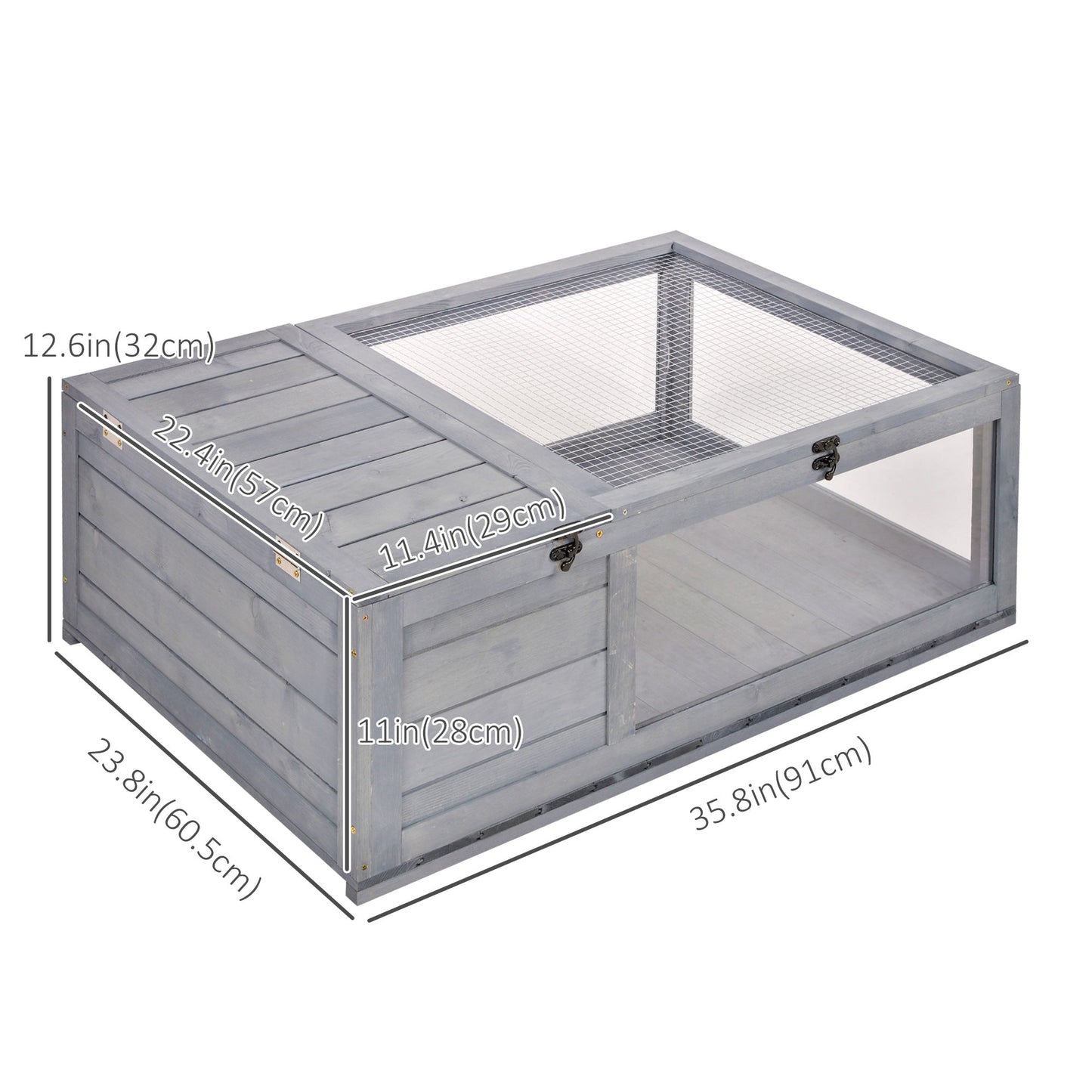 Wood Tortoise House Indoor Outdoor Turtle Habitat Reptile Cage for Lizards, Geckos, 35.8" x 23.8" x 12.6", Grey