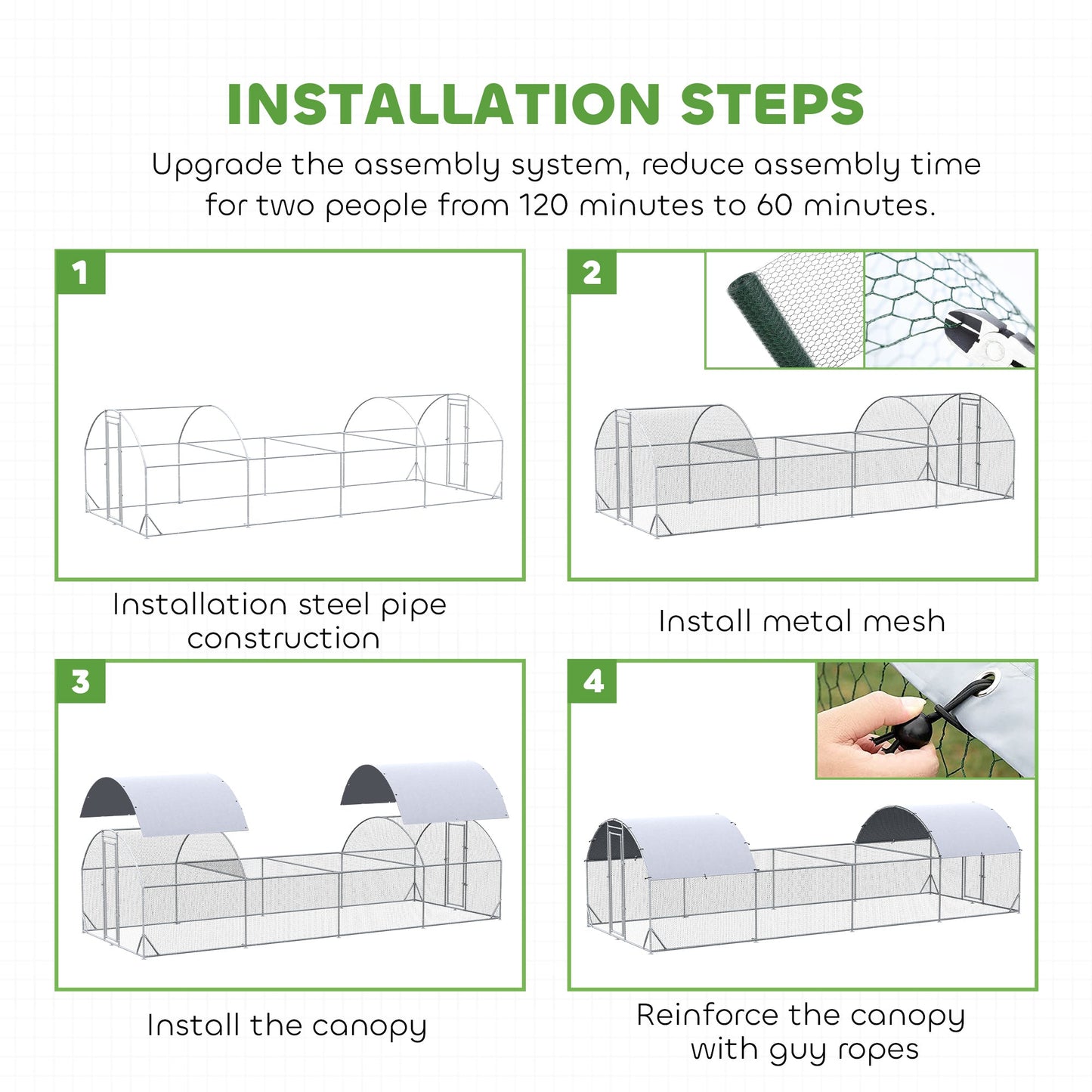 Chicken Run, 24.9' x 9.2' Metal Chicken Coop with Waterproof and Anti-UV Cover, Door for 20-24 Chickens, Ducks, Rabbits, Sliver
