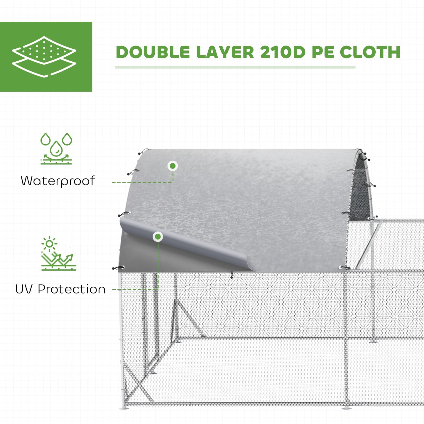 Chicken Run, 24.9' x 9.2' Metal Chicken Coop with Waterproof and Anti-UV Cover, Door for 20-24 Chickens, Ducks, Rabbits, Sliver