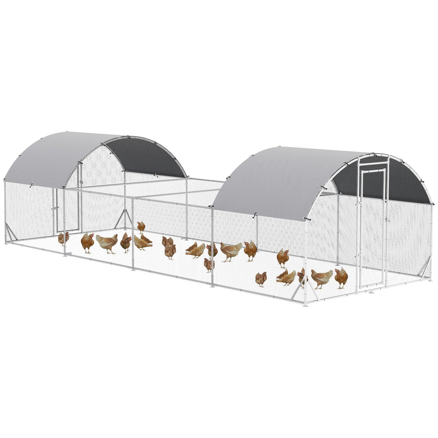 Chicken Run, 24.9' x 9.2' Metal Chicken Coop with Waterproof and Anti-UV Cover, Door for 20-24 Chickens, Ducks, Rabbits, Sliver