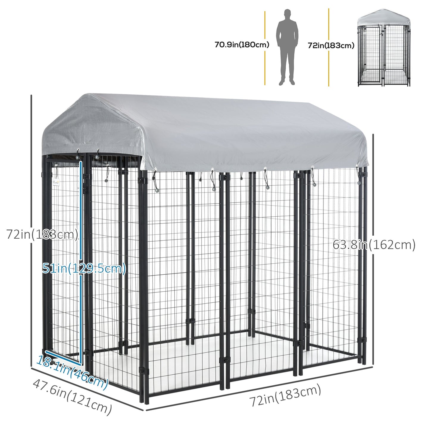 6' x 4' x 6' Large Outdoor Dog Kennel Run Steel Fence with UV-Resistant Oxford Cloth Roof & Secure Lock