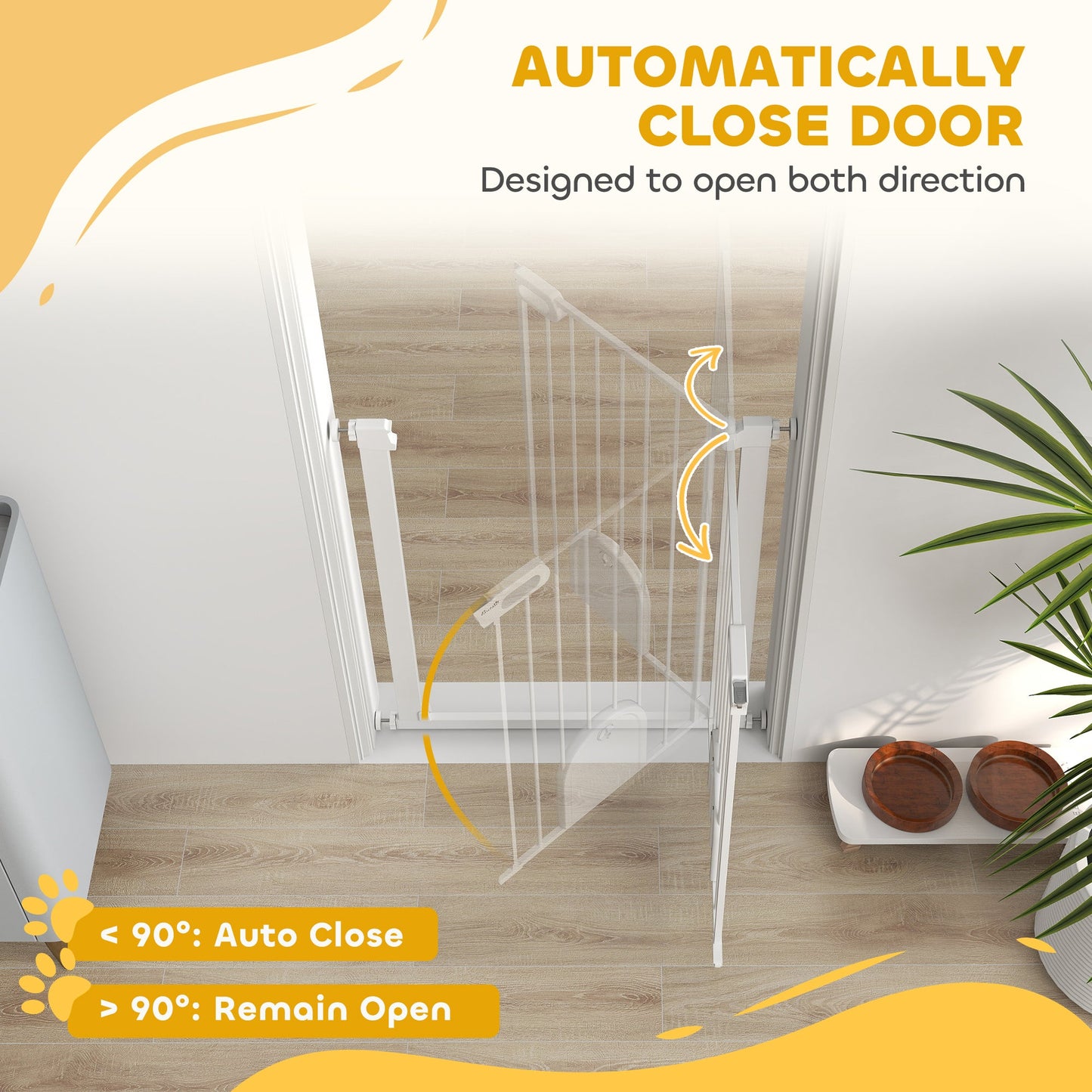 30"-32" Extra Wide Pet Gate with Small Door, 35"H Dog Gate with Safety Gate Barrier, Stair Pressure Fit, Auto Close, Double Locking, for Doorways, Hallways, White