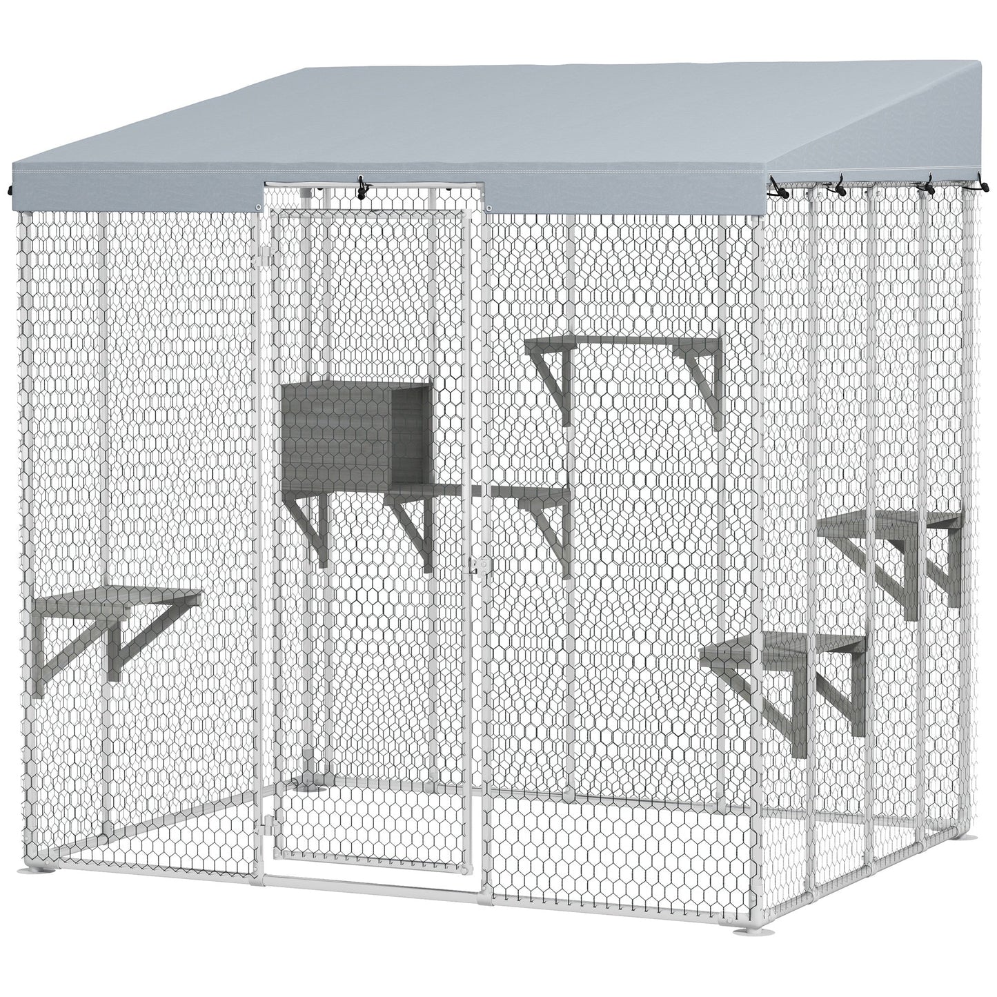 Catio Outdoor Cat Enclosure Large, 79" L Galvanized Steel Outdoor Cat House with 420D Waterproof Canopy, Multiple Platforms, Resting Condo, Lockable Door, for 1-3 Large Cats
