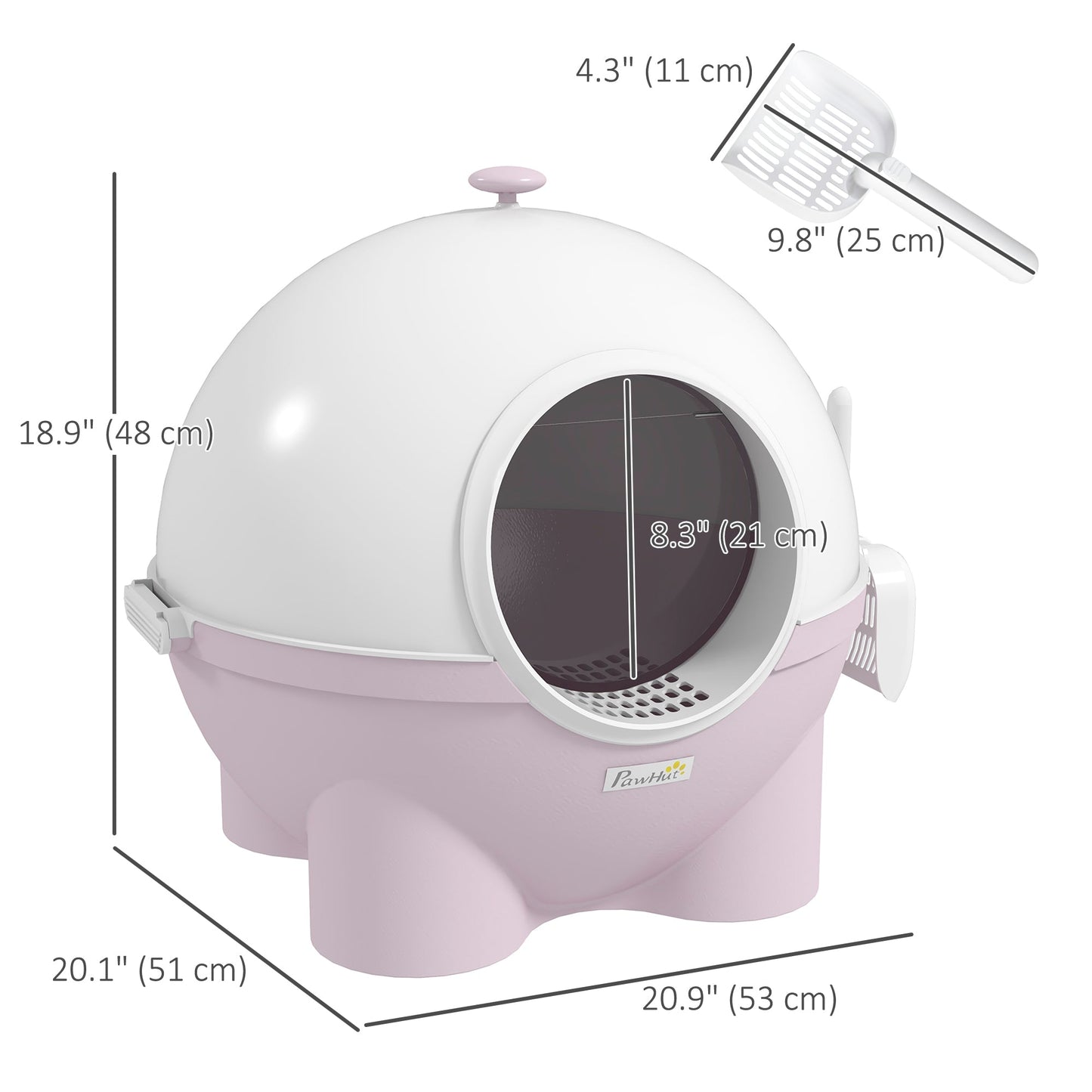 Cat Litter Box with Lid, Enclosed Kitty Litter Box with Scoop, Leaking Sand Pedal, Top Handle, Pink