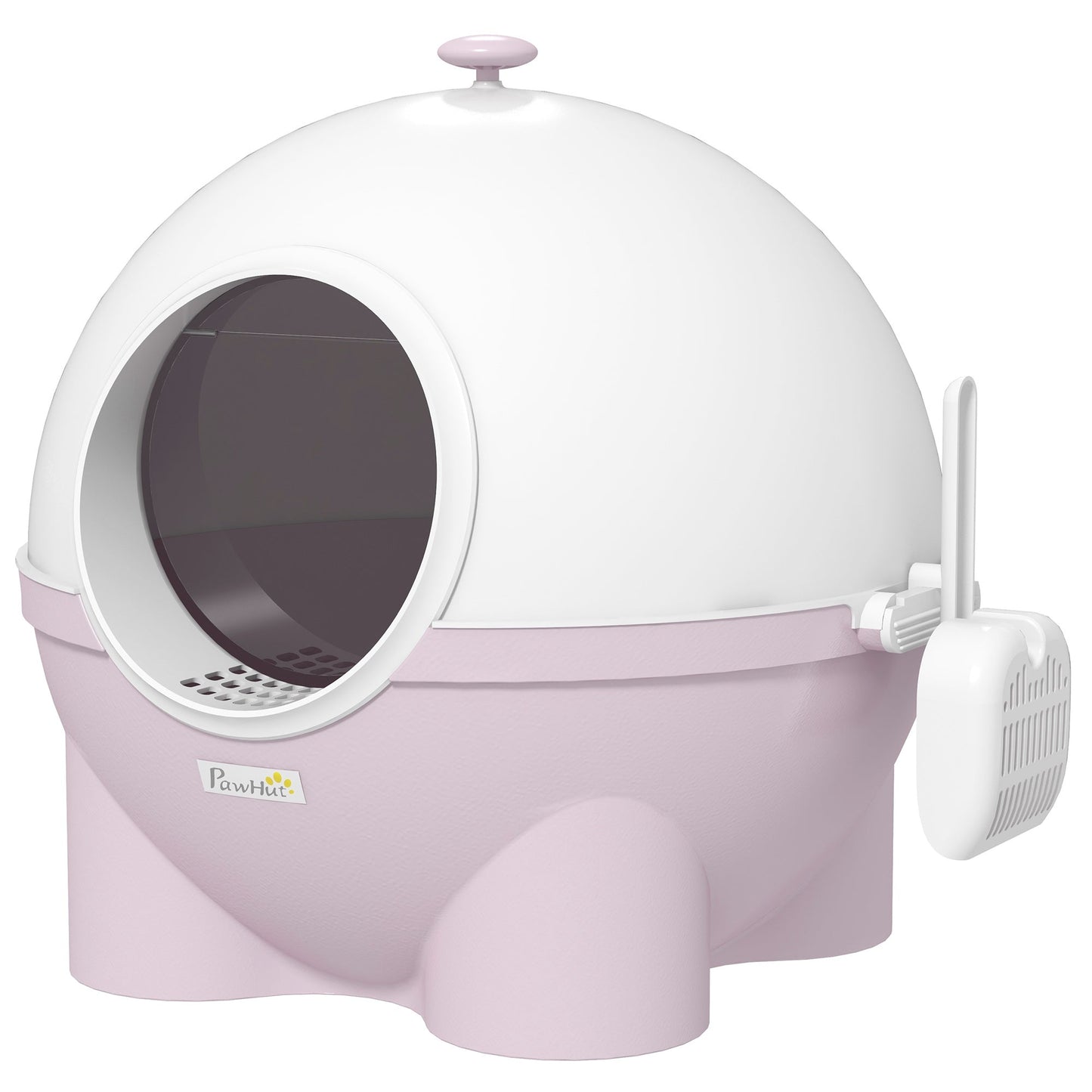 Cat Litter Box with Lid, Enclosed Kitty Litter Box with Scoop, Leaking Sand Pedal, Top Handle, Pink
