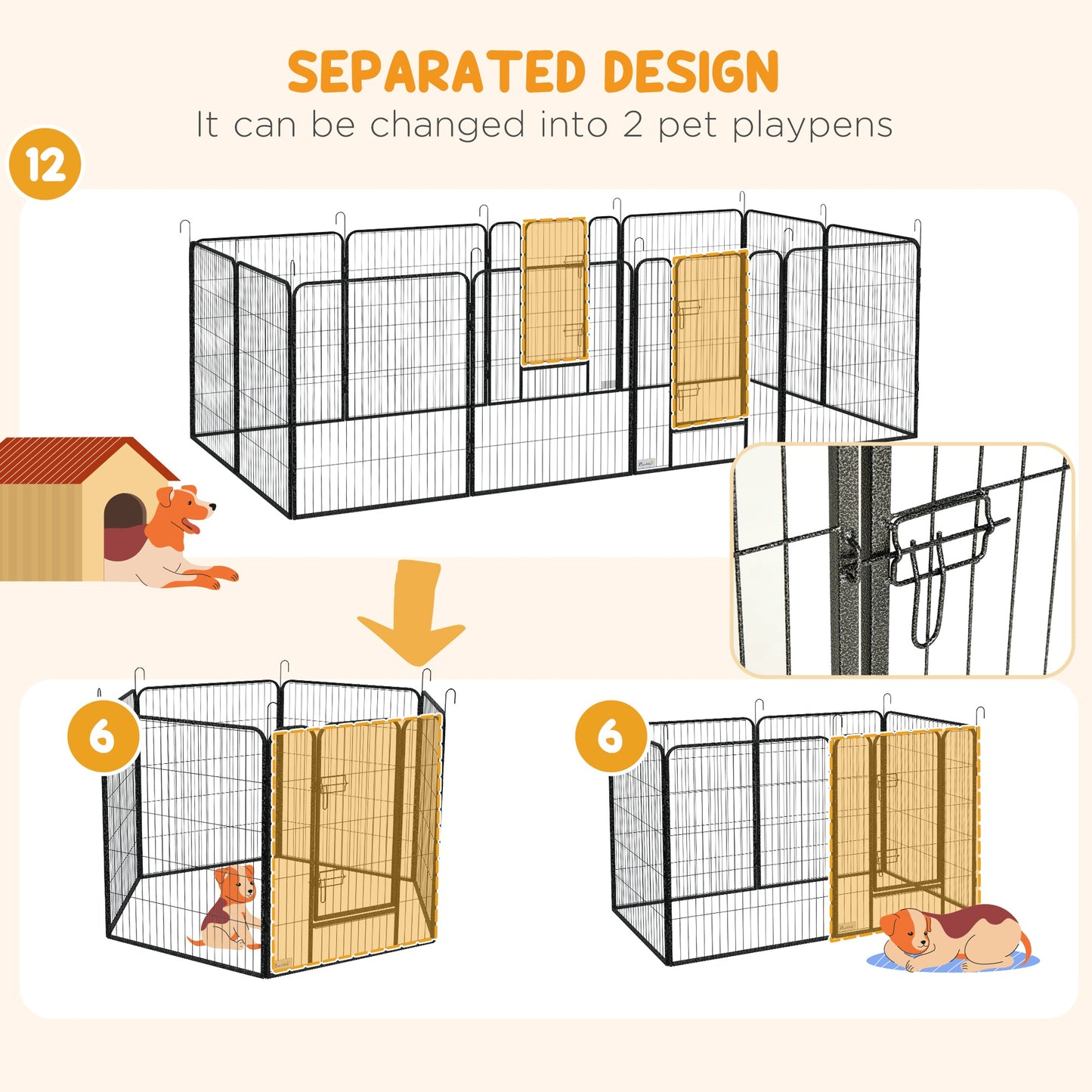 Dog Playpen, Wide 31.5"W Heavy-Duty Metal Puppy Play Pen, Pet Exercise Fences for Outside and Indoor, DIY Design with Door for Multiple Dogs, 12 Panels, 39"H