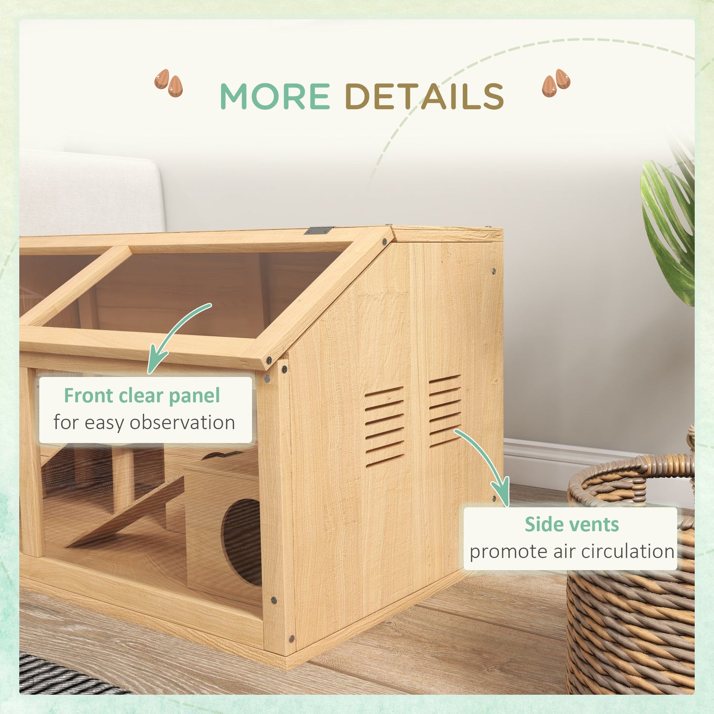 Wooden Hamster Cage, 33.5"L Hamster Habitat, Small Animal Cage for Syrian Drawf Hamster Gerbils Mice with Suspension Bridge, Ladders, Openable Top, Platform, Natural Wood