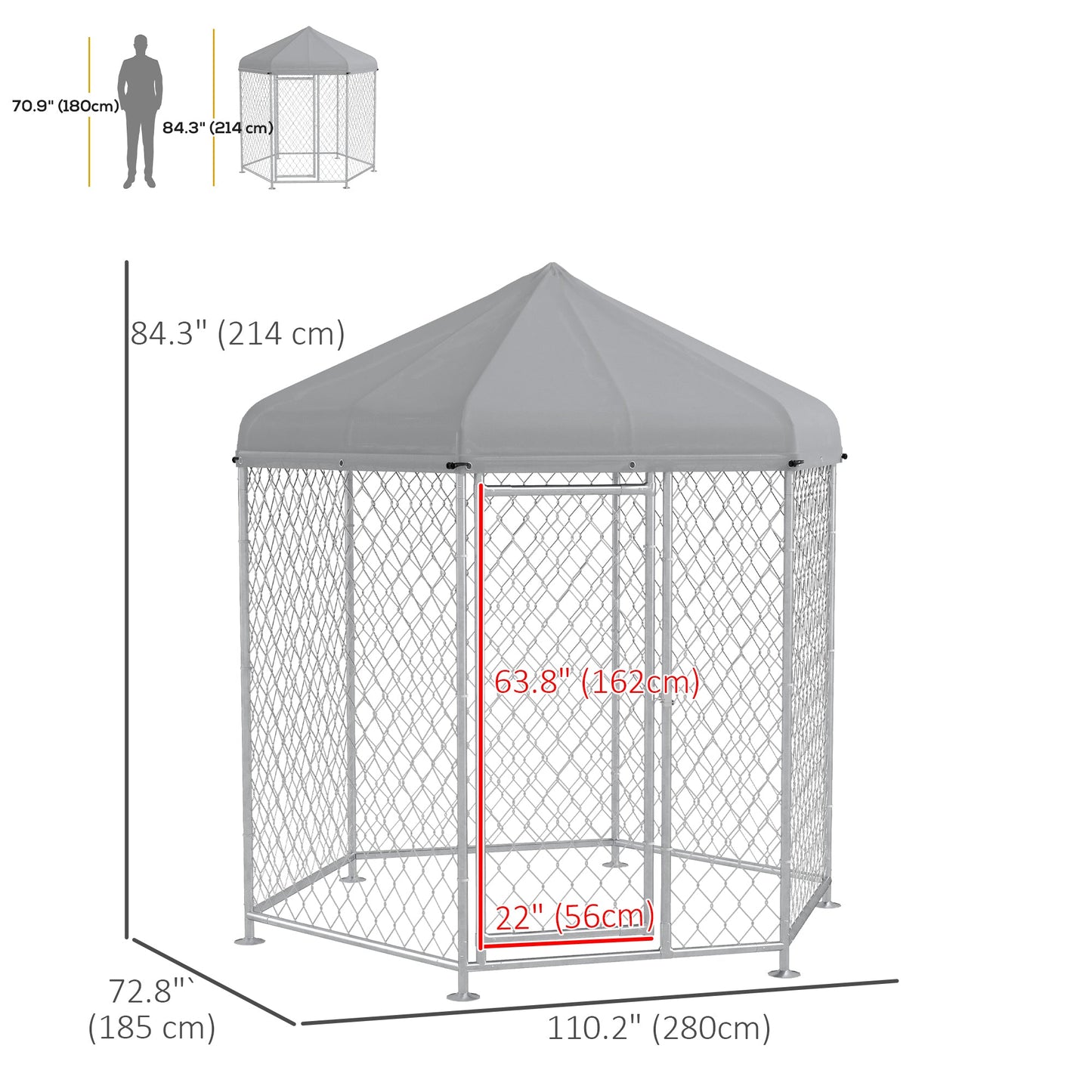 Outdoor Dog Kennel Dog Run with Waterproof, UV Resistant Cover for Medium and Large Sized Dogs, 6.9' x 6.1' x 7', Silver