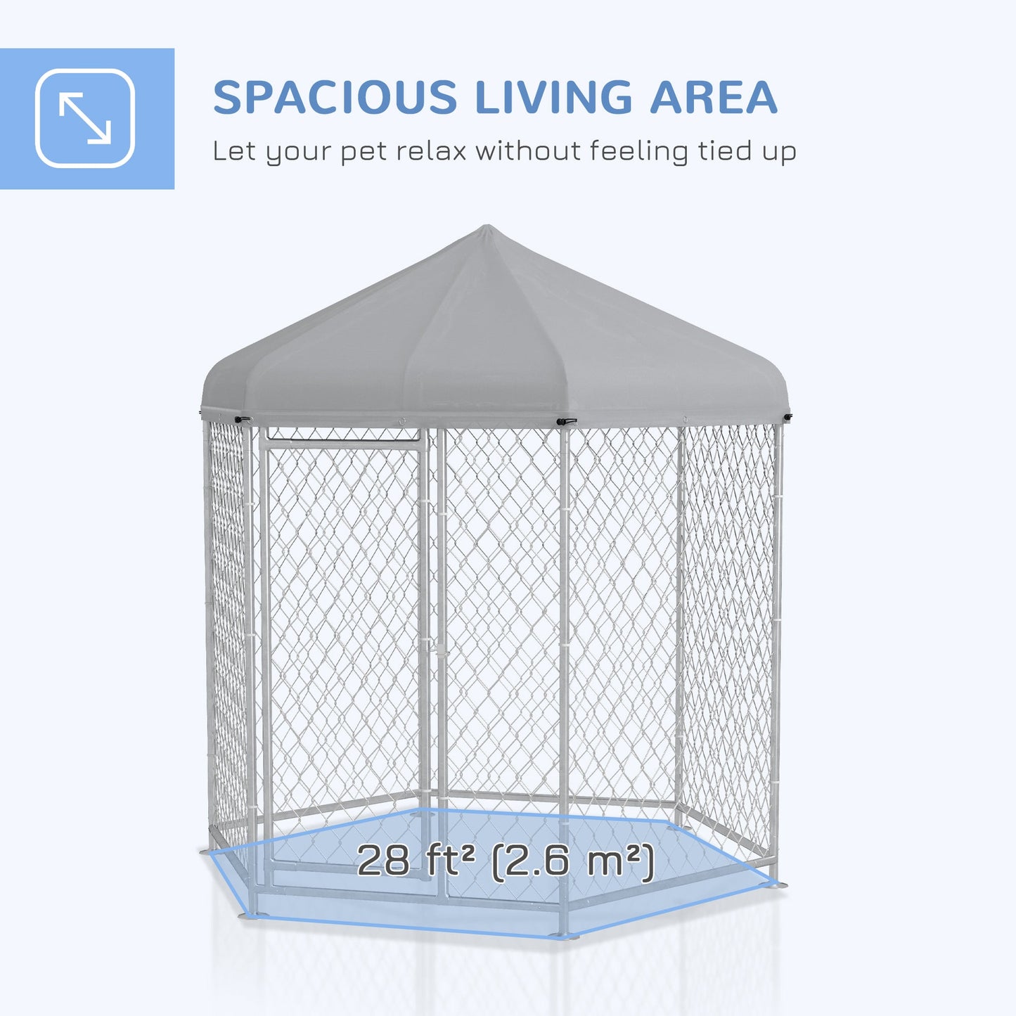 Outdoor Dog Kennel Dog Run with Waterproof, UV Resistant Cover for Medium and Large Sized Dogs, 6.9' x 6.1' x 7', Silver