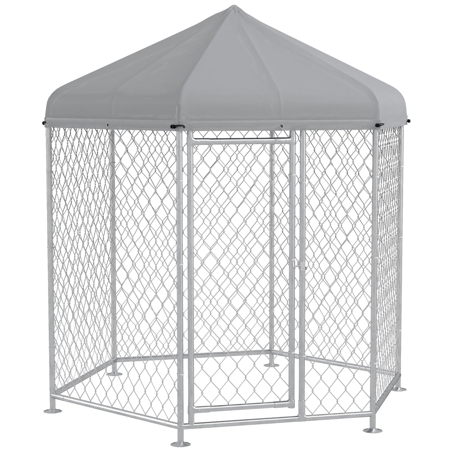 Outdoor Dog Kennel Dog Run with Waterproof, UV Resistant Cover for Medium and Large Sized Dogs, 6.9' x 6.1' x 7', Silver