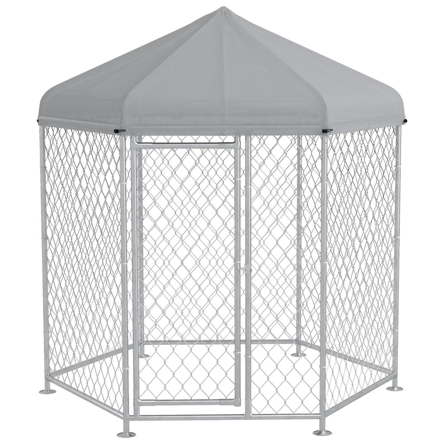 Outdoor Dog Kennel Dog Run with Waterproof, UV Resistant Cover for Medium and Large Sized Dogs, 6.9' x 6.1' x 7', Silver