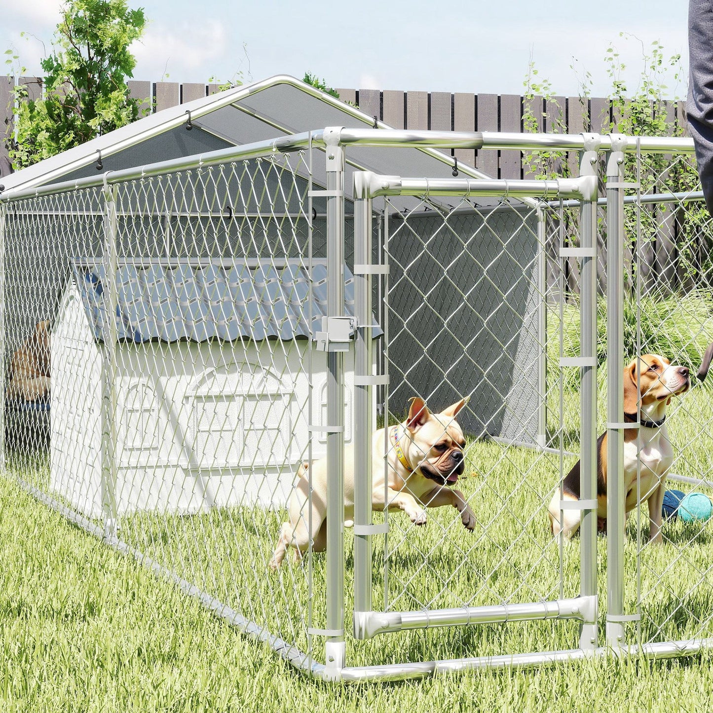 Outdoor Dog Kennel with Waterproof & UV-Resistant Cover, Dog Run with Secure Lock for Small Medium Large Dogs, 19.7' x 7.5' x 4.9'